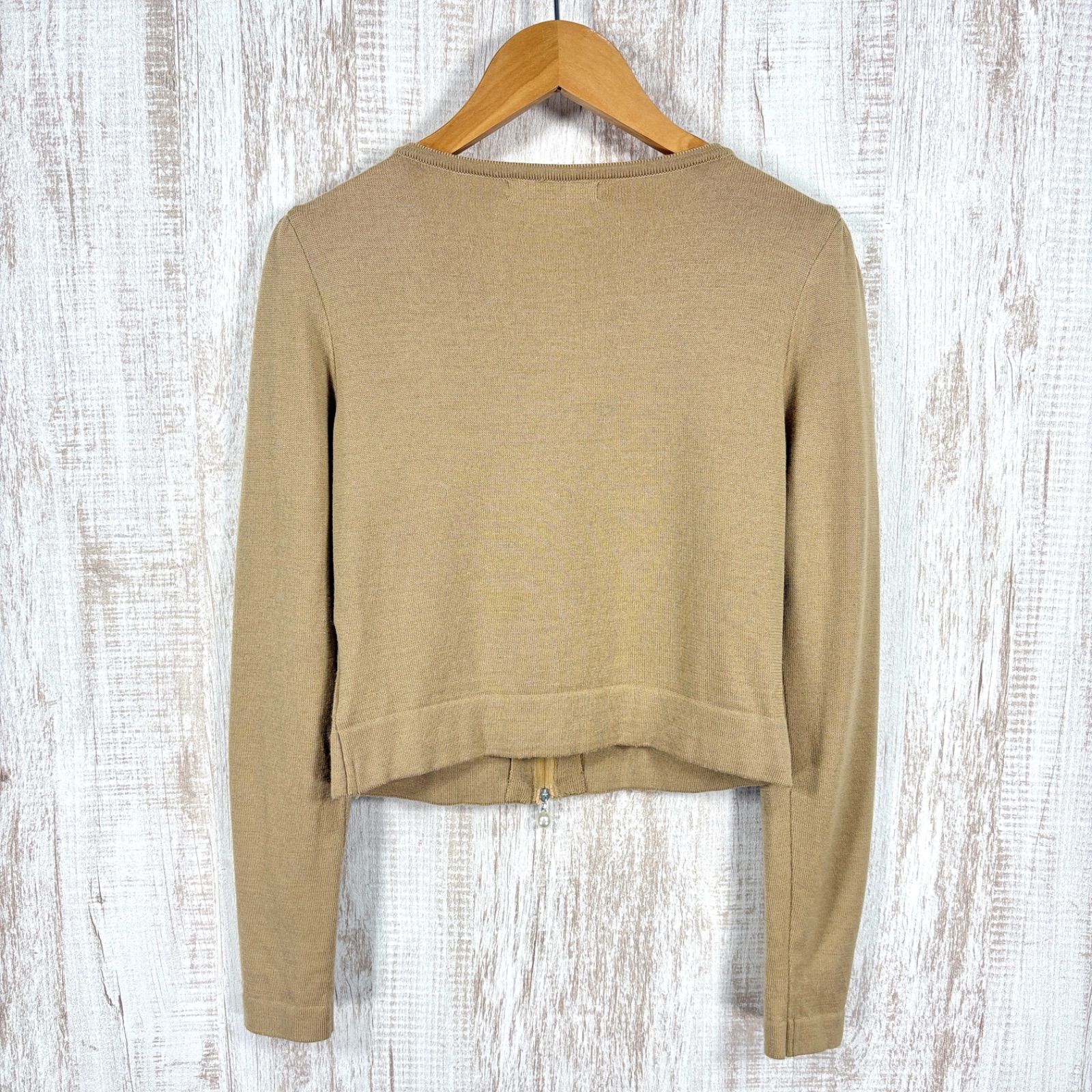 Rene ルネ ワンポイントロゴ パール ダブルジップアップ ウールニット