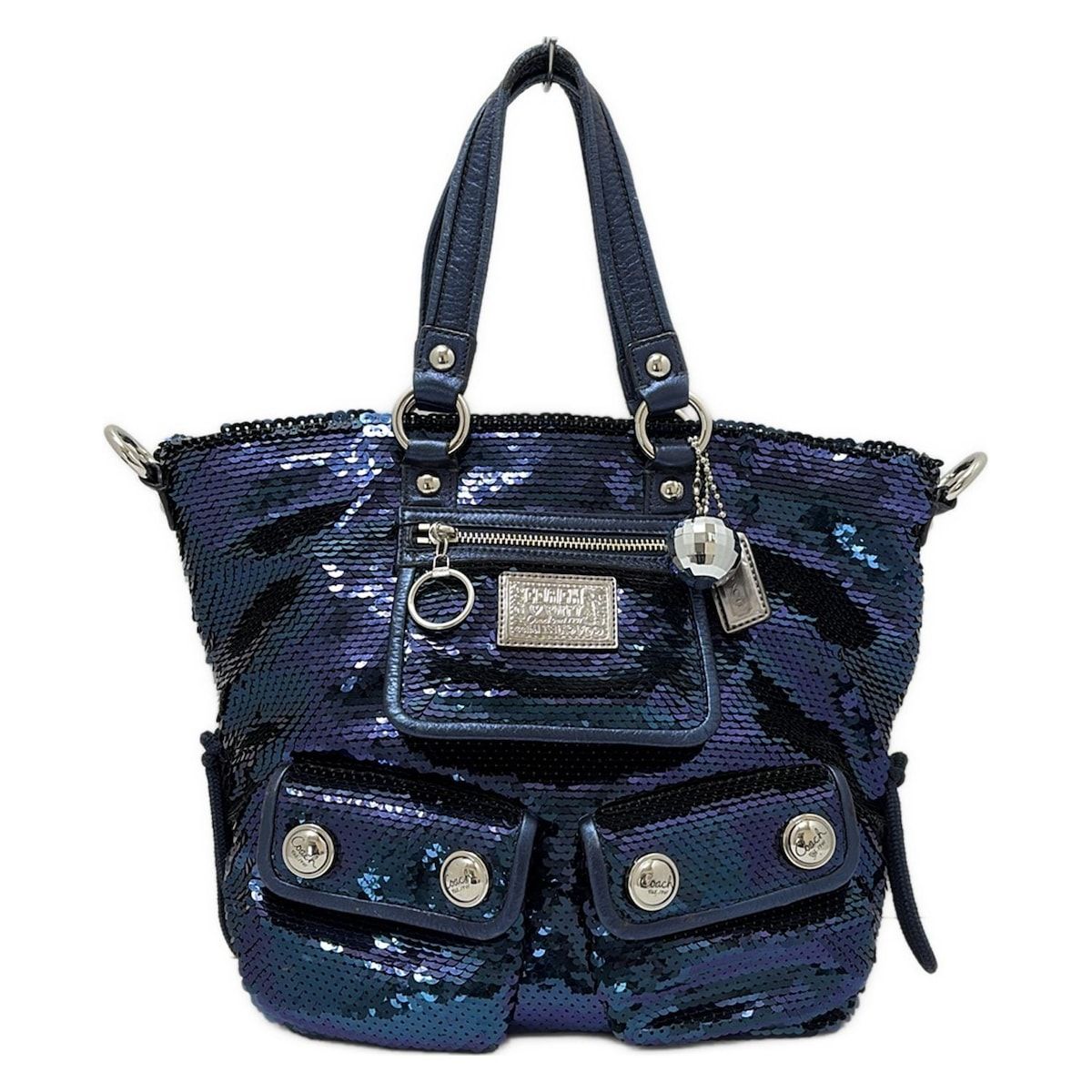 COACH ネイビー ロゴハンドバッグ COACH コーチ トートバッグ ハンドバッグ ネイビー ゴールド金具