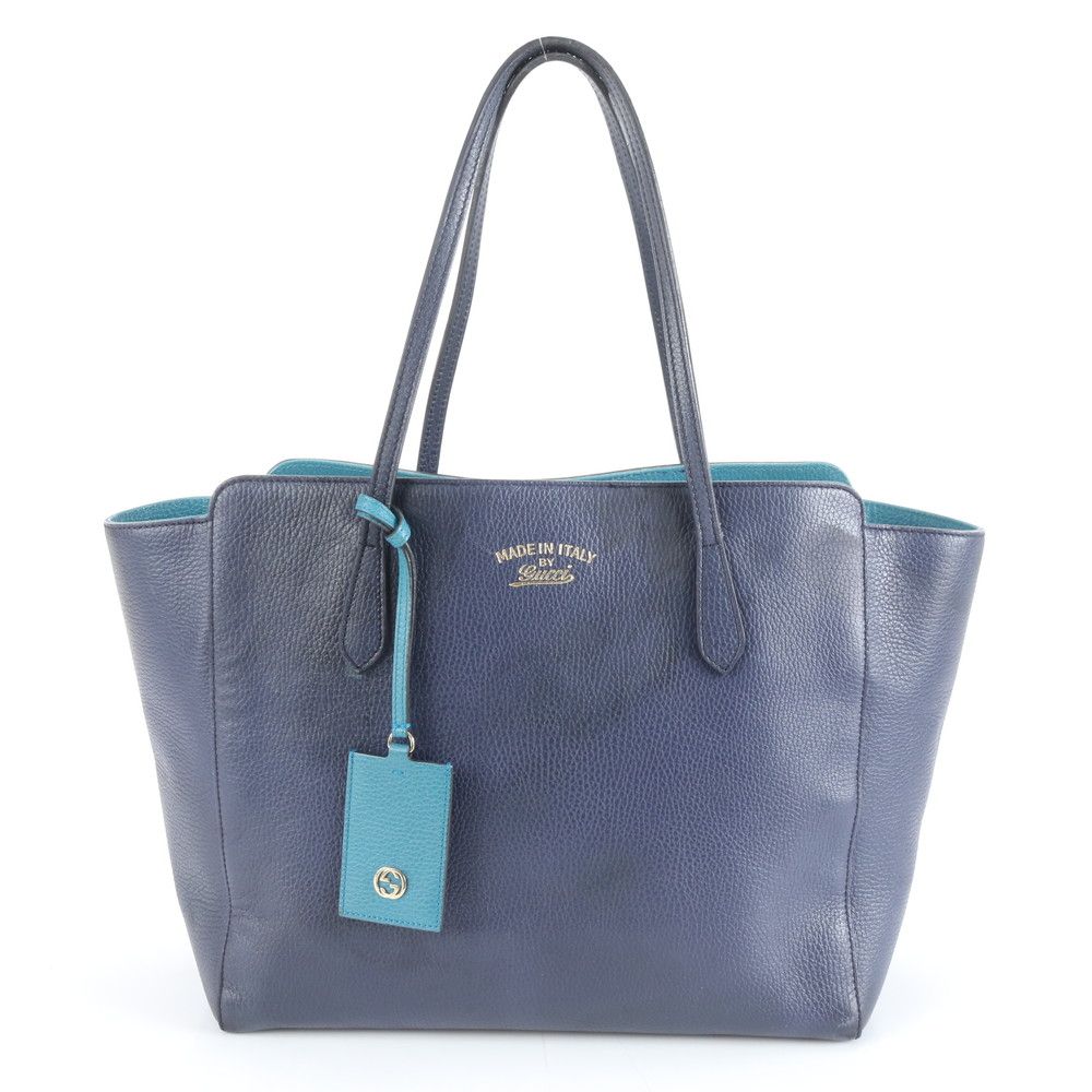 美品 ネイビー グッチ グッチスウィング 354397 レザー トート バッグ