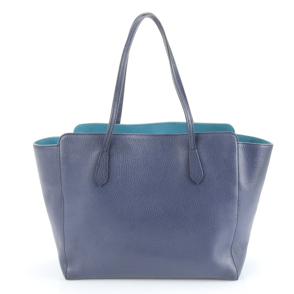 美品 ネイビー グッチ グッチスウィング 354397 レザー トート バッグ