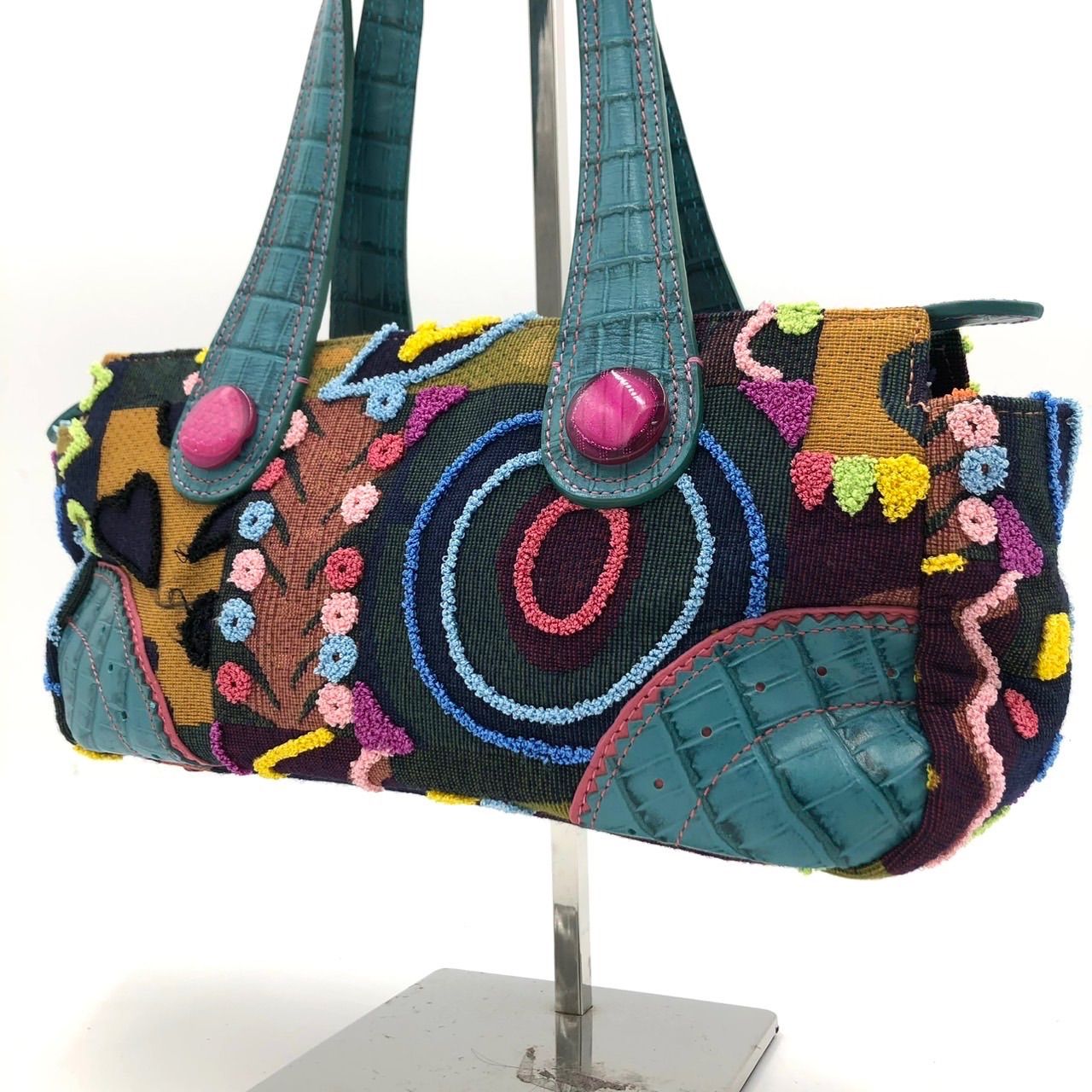 【極美品】Think Bee!シンクビー　Y2K レディーハンドバッグ　刺繍 極美品】Think Bee! シンクビー! 刺繍 ハンドバッグ マルチカラー