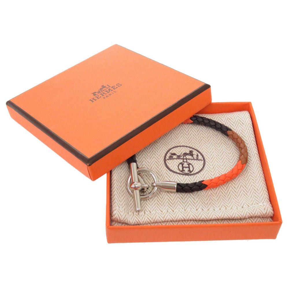 エルメス グレナン ブレスレット　箱 新品同様 エルメス グレナン レザー オレンジ ブラウン ブラック