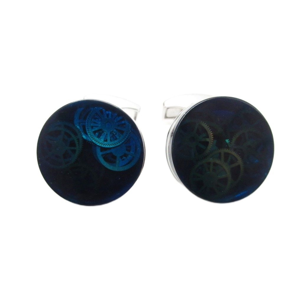 タテオシアン　カフリンクス　ブルー　TATEOSSIAN 　カフス TATEOSSIAN タテオシアン ブルー ラウンド ギア カフス - カフスボタン