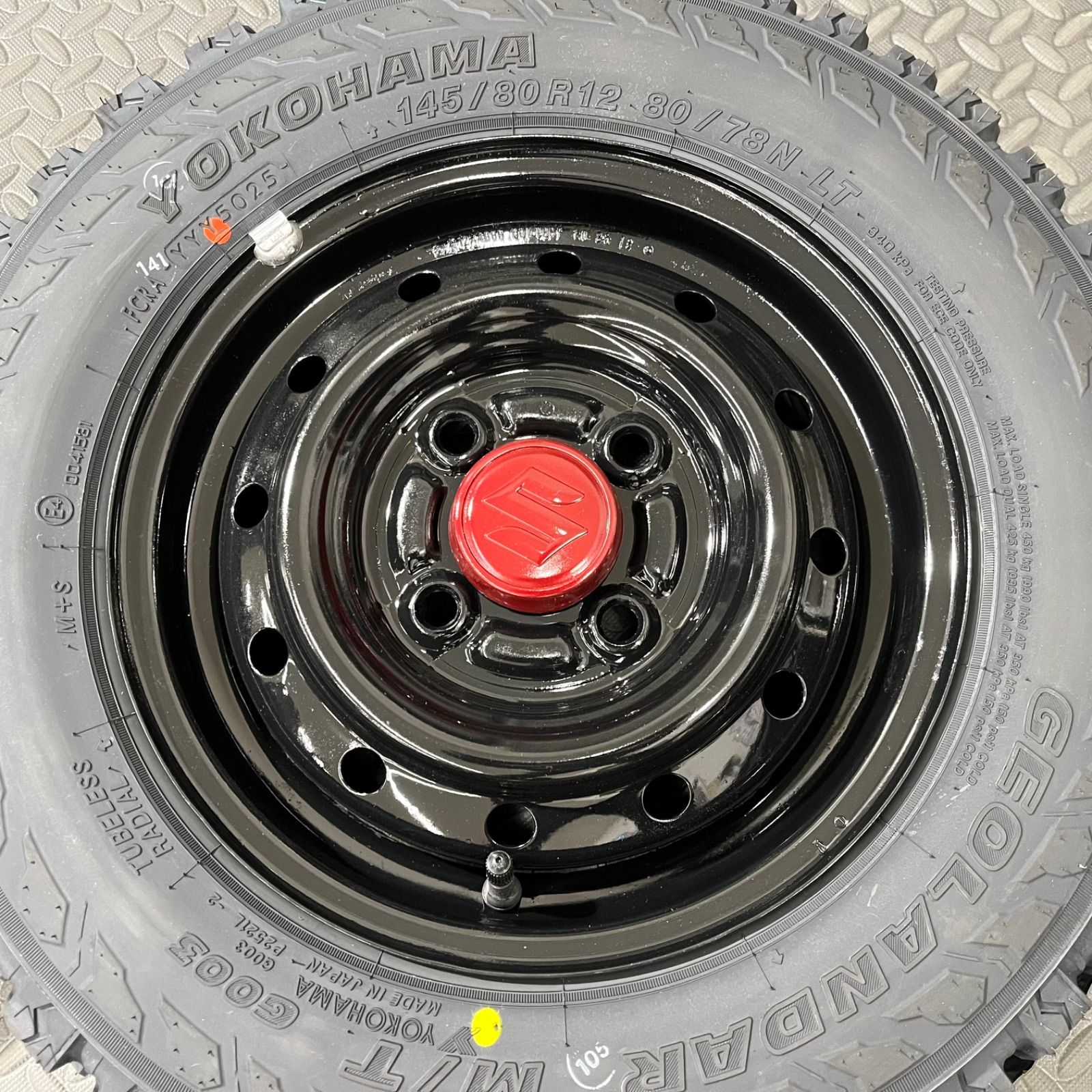 ジオランダーMT 145/80R12 スズキ エブリィ純正ホイール DA17V 25年製 新品タイヤ 145/80R12 80/87N LT ヨコハマ ジオランダー M/T