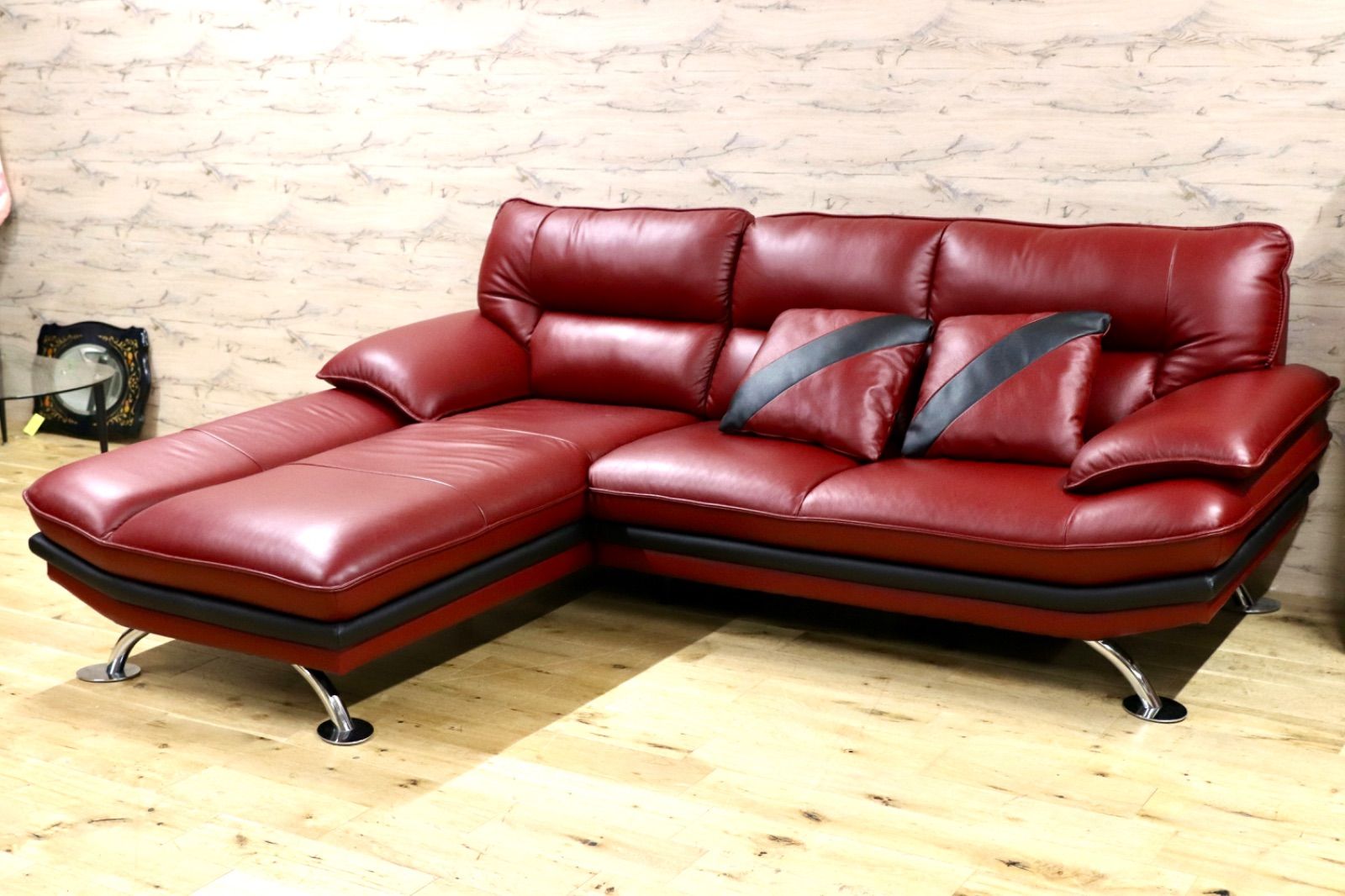 GMIH393○NITORI ニトリ ロゾ カウチソファ コーナーソファ 本革 レッド 約18万 展示品