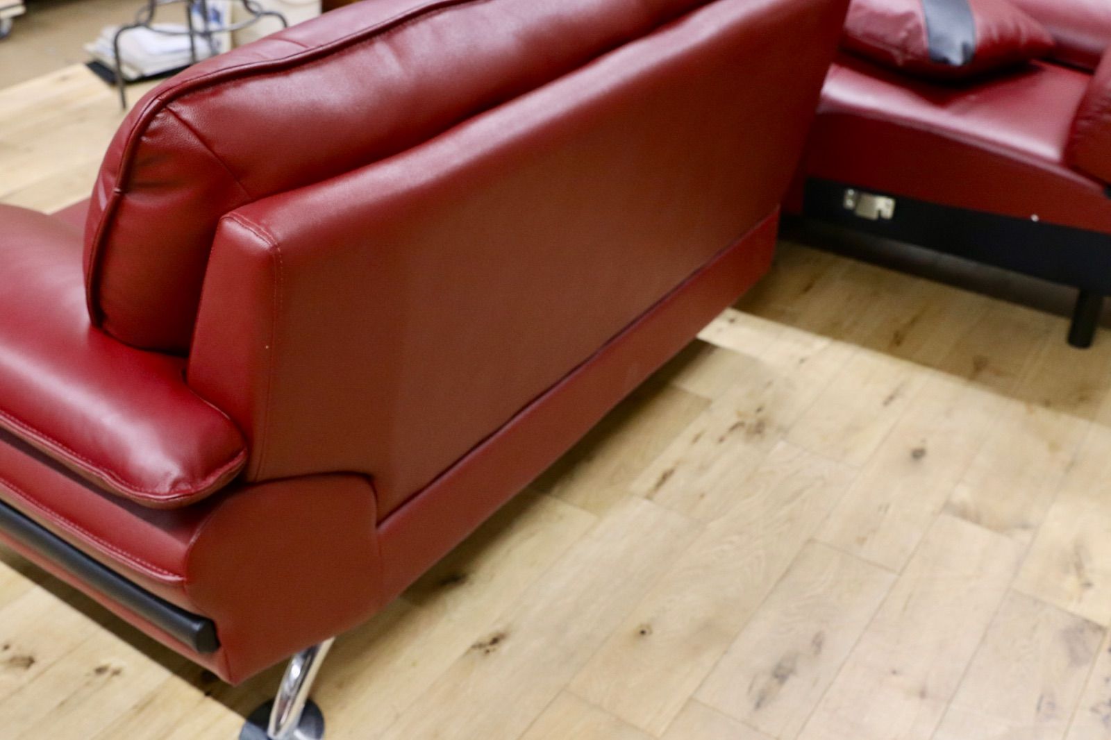  GMIH393○NITORI ニトリ ロゾ カウチソファ コーナーソファ 本革 レッド 約18万 展示品 PUレザーソファ 2人掛け 3人掛けソファ ソファ ソファベッド