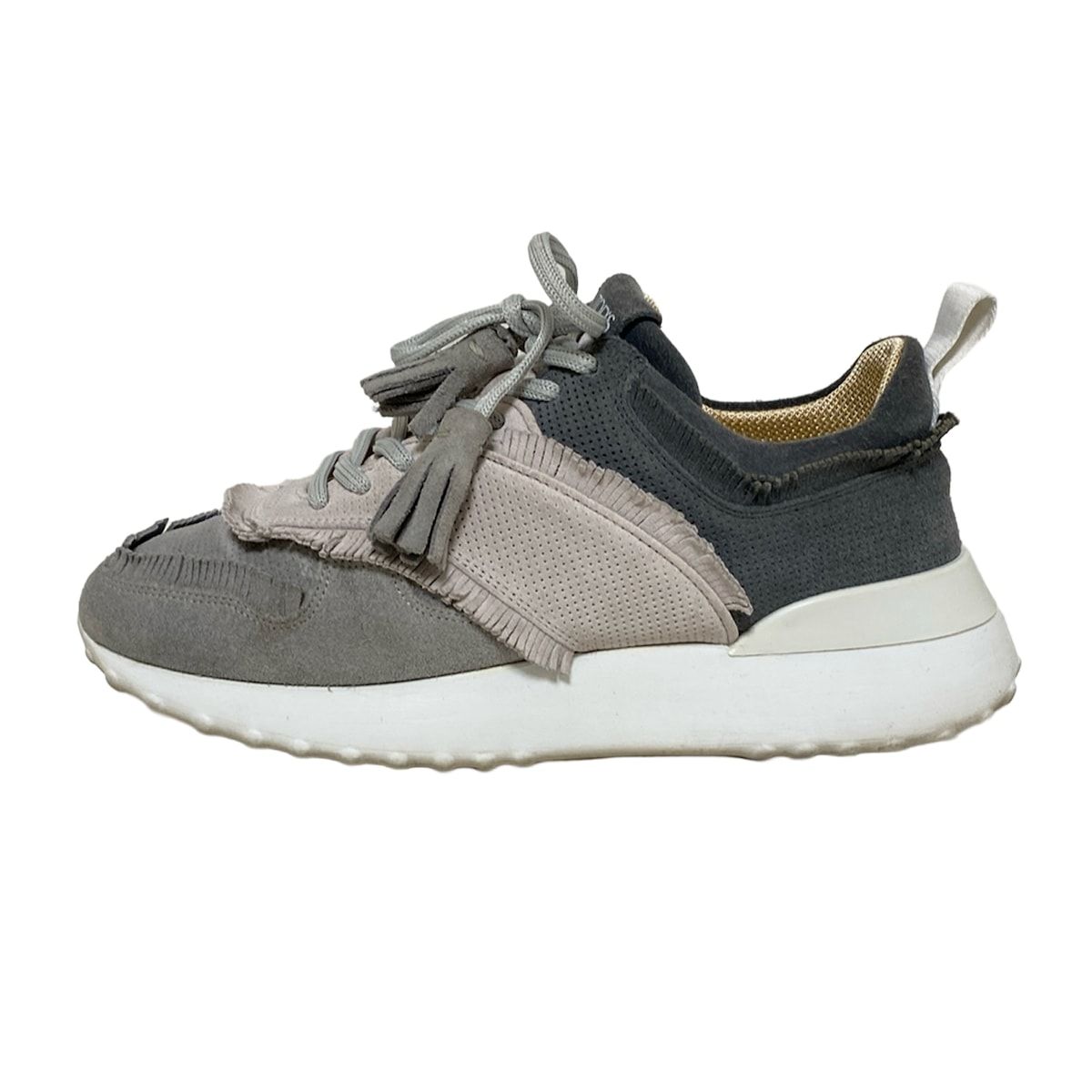 TOD'S(トッズ) スニーカー 371/2 レディース - グレー×ダークグレー×ライトピンク フリンジ/タッセル/インソール取外し可