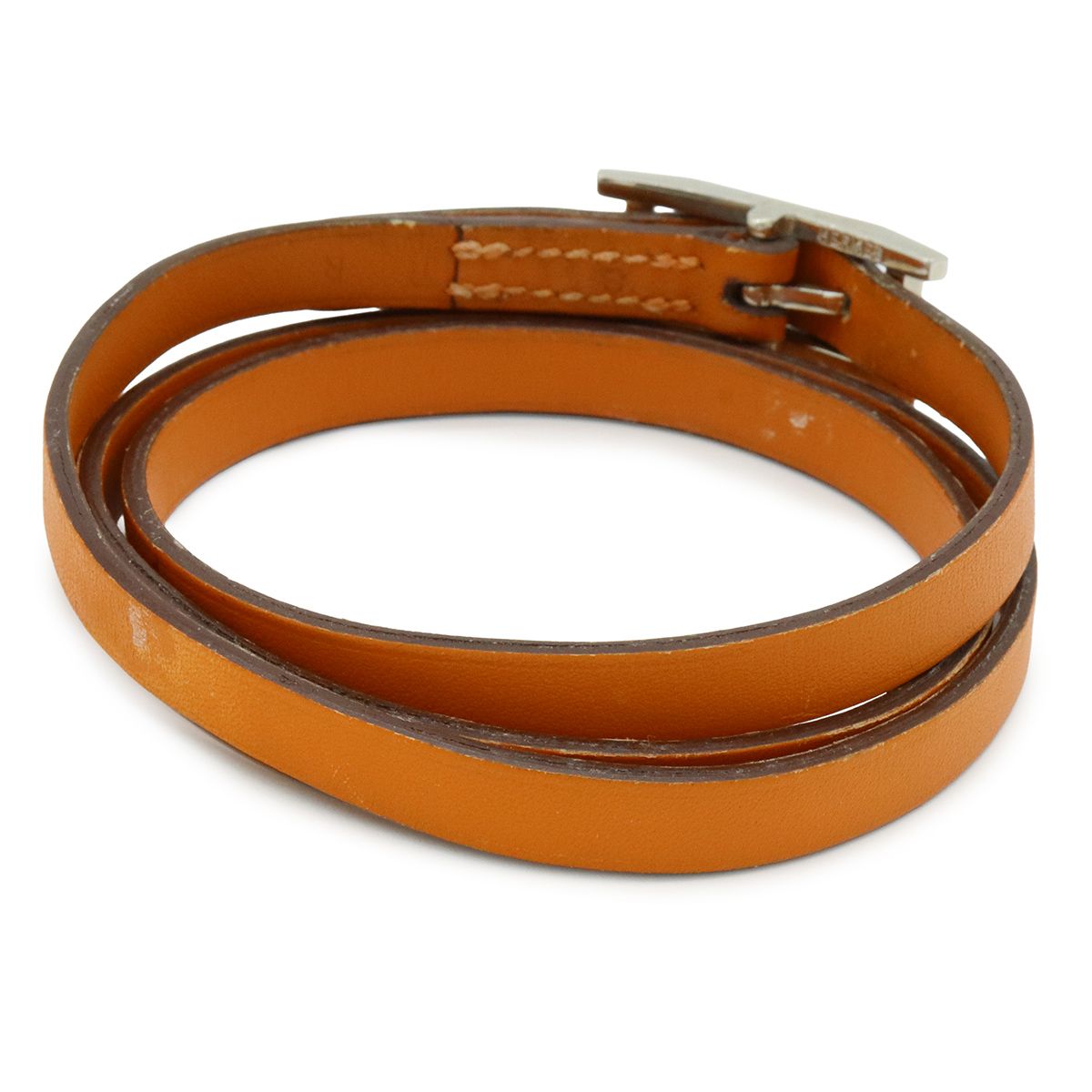 HERMES エルメス アピ3 ロング ブレスレット バングル レザー オレンジ