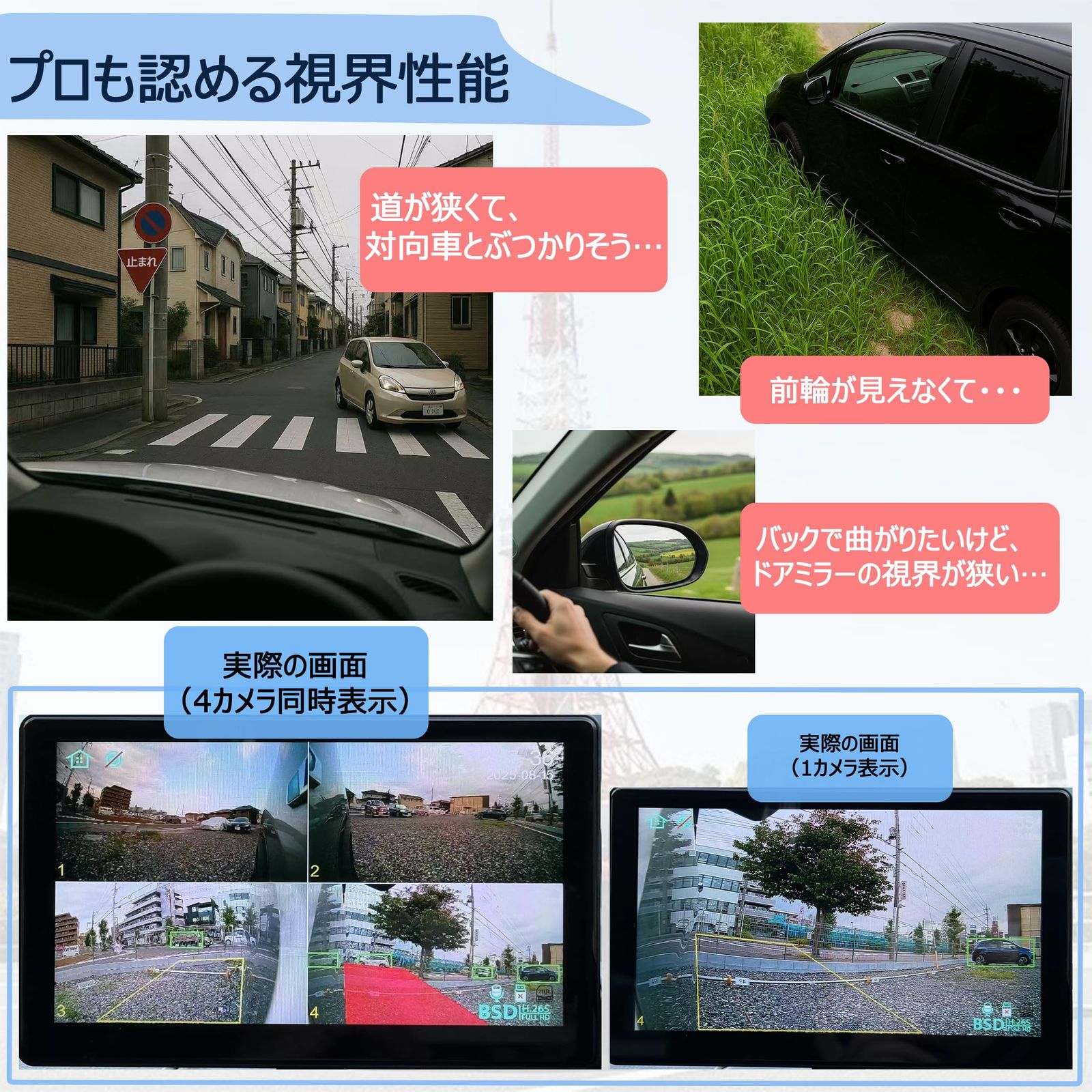 Lofily 【新型4カメラBSD搭載】電子サイドミラー & ドライブレコーダー