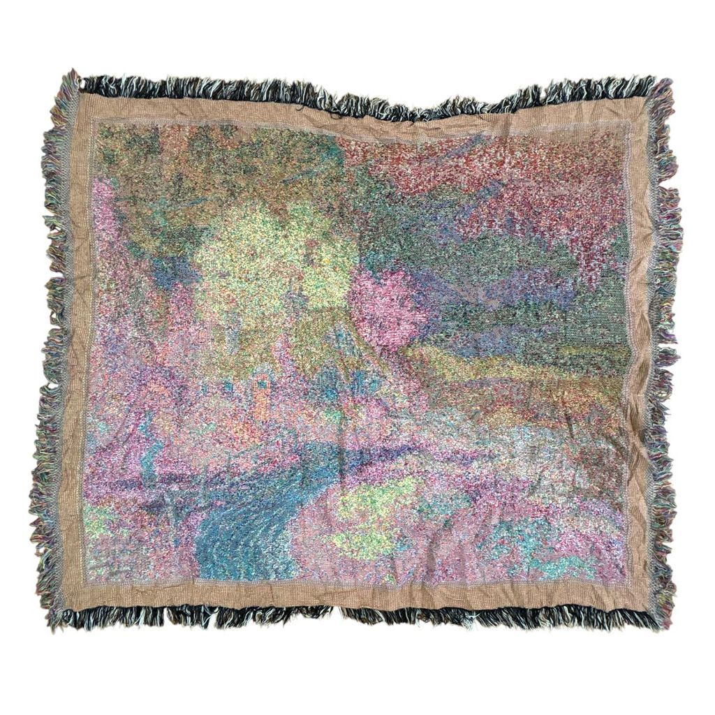 風景画　ラグ　タペストリー vintageラグ ブランケット マルチカバー タペストリー アート 絵画