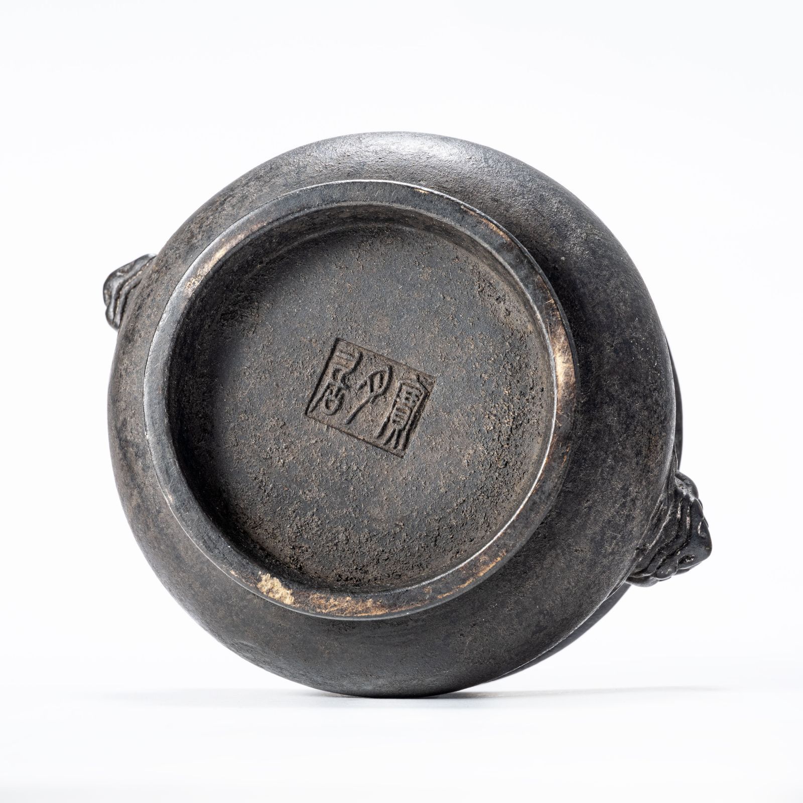 名品】中国古美術 銅製 獅子首耳 香炉 時代感溢れる逸品 宣徳銘 文房具