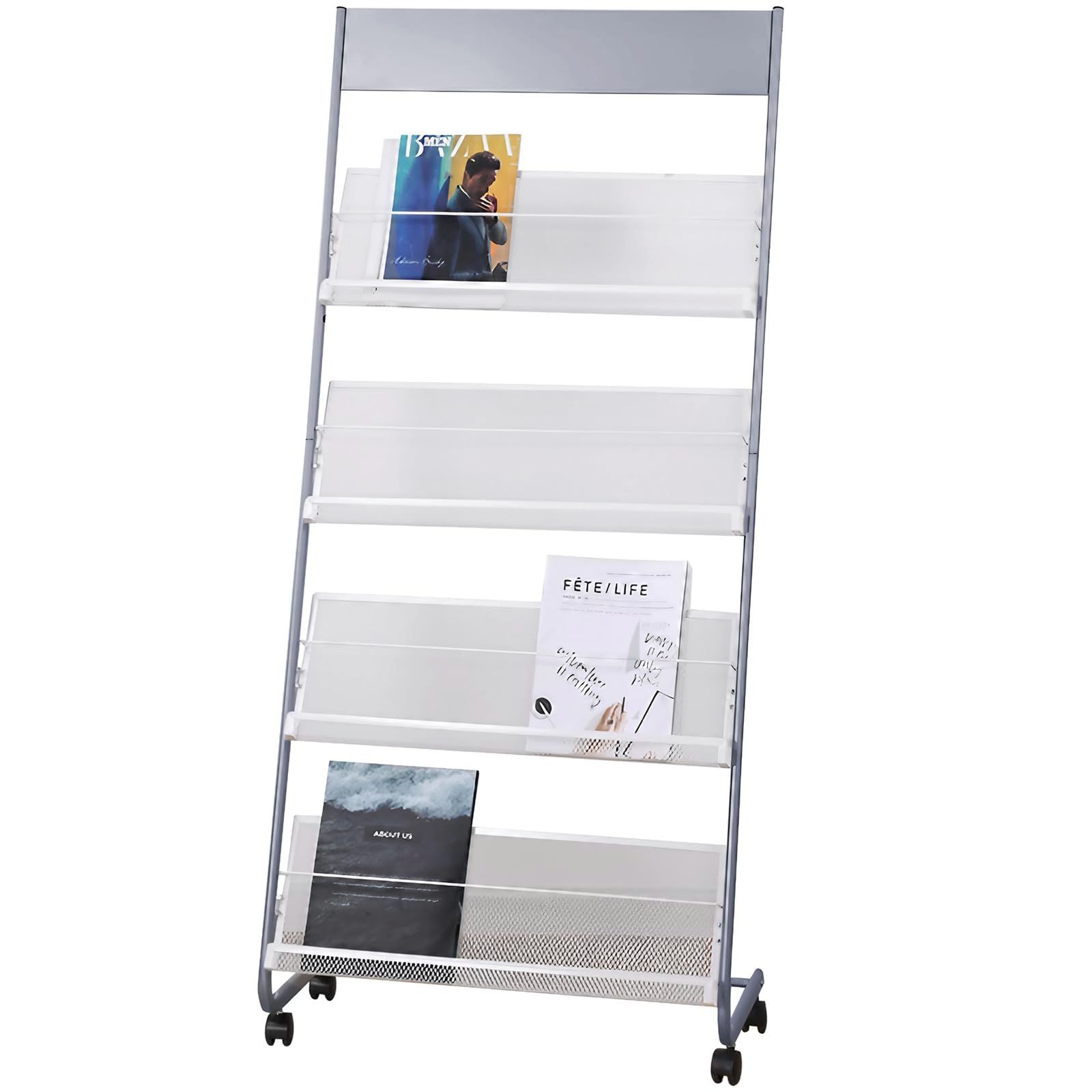 シルバー パンフレットラック パンフレットスタンド カタログスタンド 車輪タイプ マガジンスタンド マガジンラック