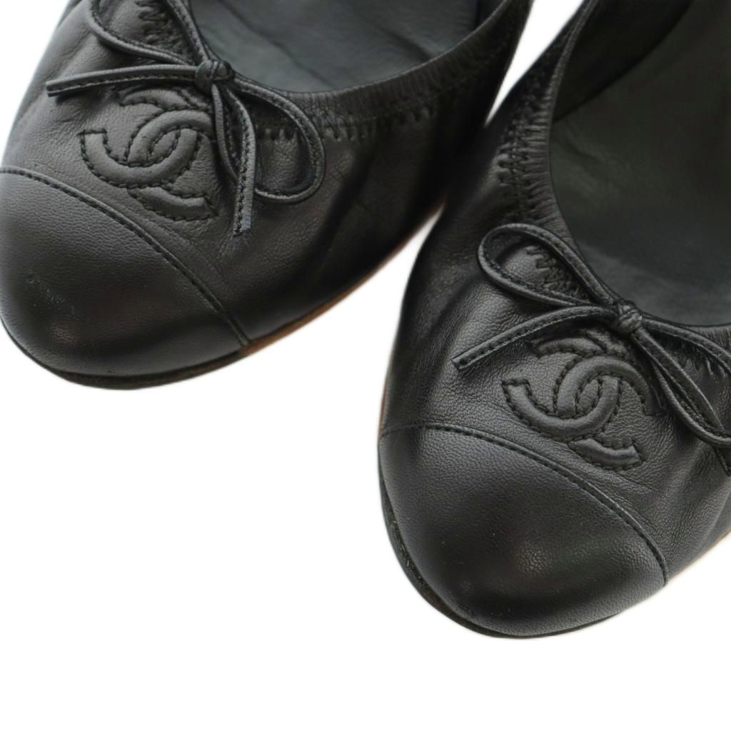 シャネル CHANEL パンプス レザー ココマーク リボン 35.5 22.5cm 黒
