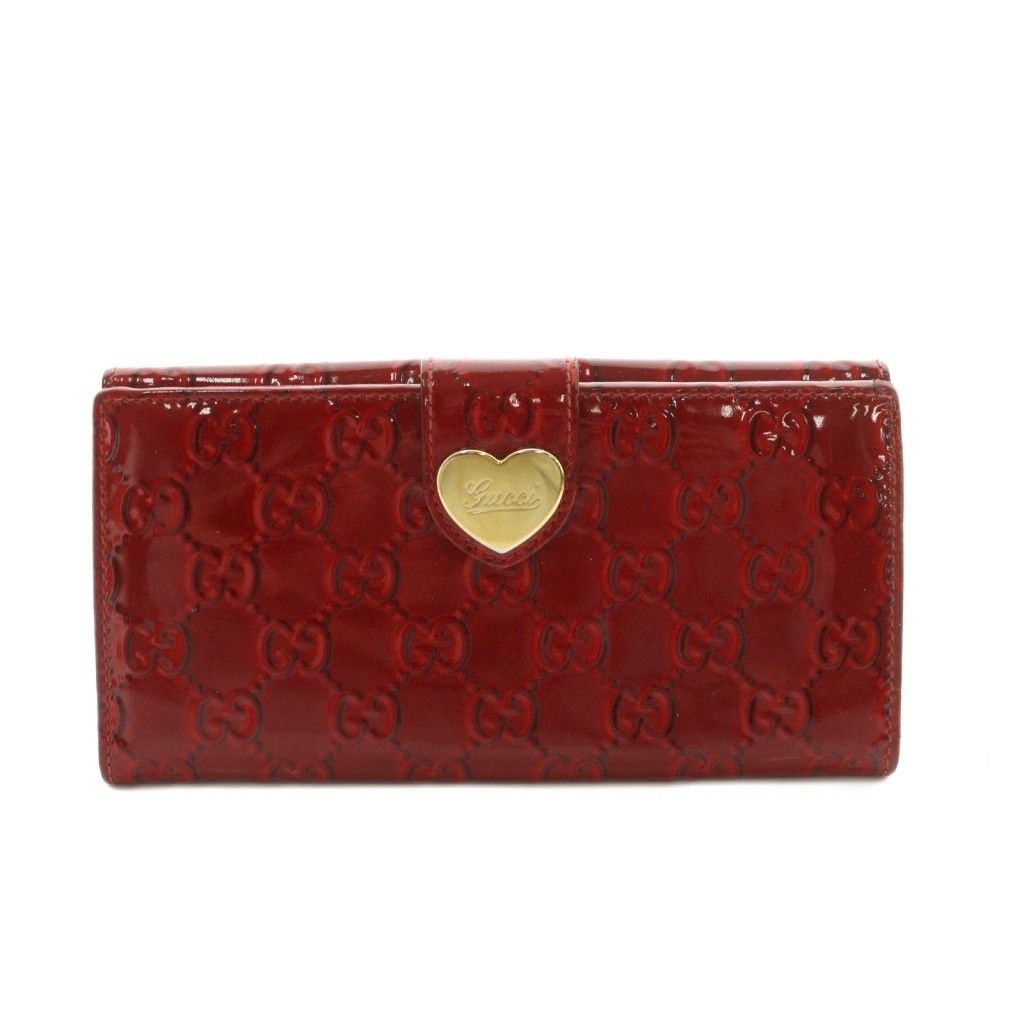 グッチ GUCCI パテントレザー ラブリーハート 長財布 ロゴ エナメル 赤