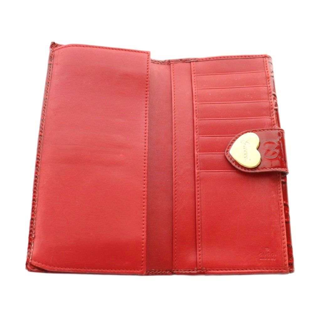 グッチ GUCCI パテントレザー ラブリーハート 長財布 ロゴ エナメル 赤