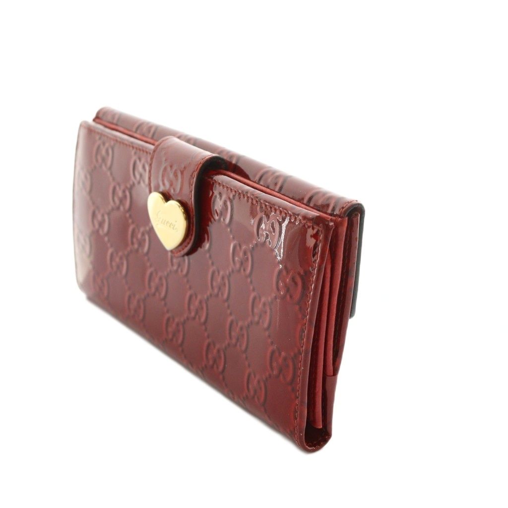 グッチ GUCCI パテントレザー ラブリーハート 長財布 ロゴ エナメル 赤