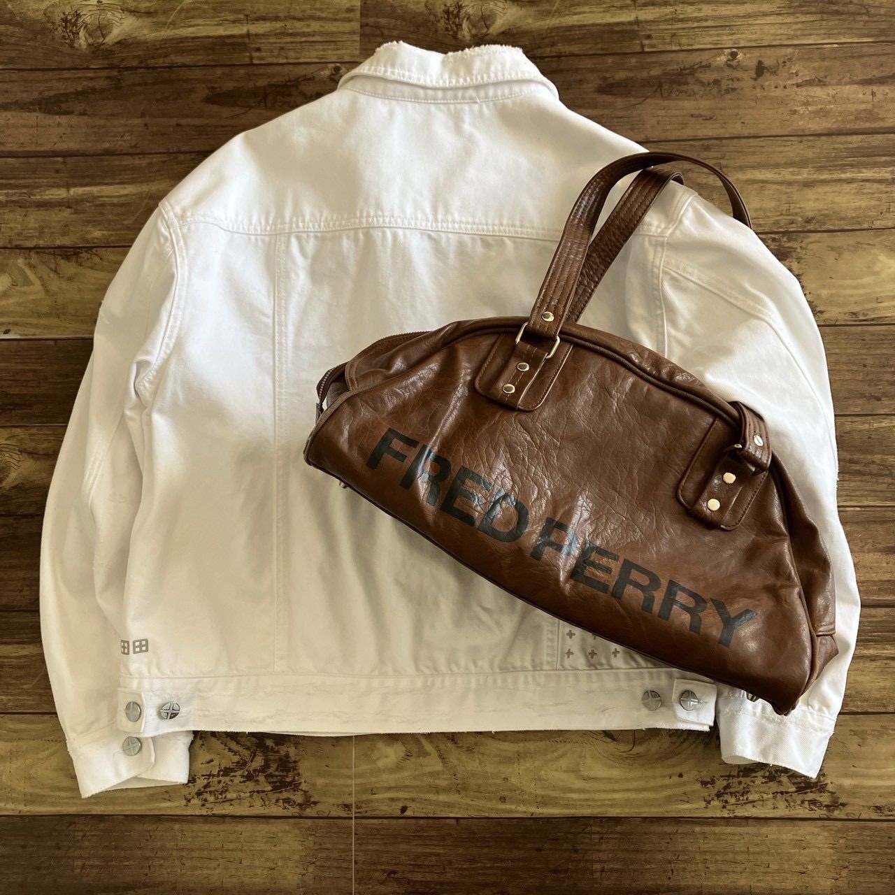 FRED PERRY フレッドペリー　ミニボストンバッグ　トートバッグ　肩掛け　ブラウン　y2k