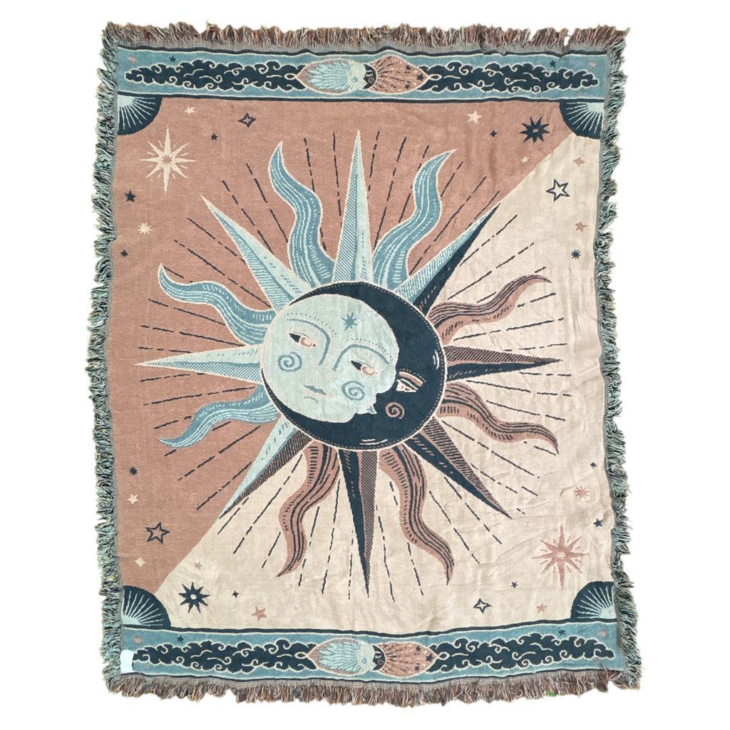 vintageラグ ブランケット マルチカバー タペストリー 太陽と月 宗教