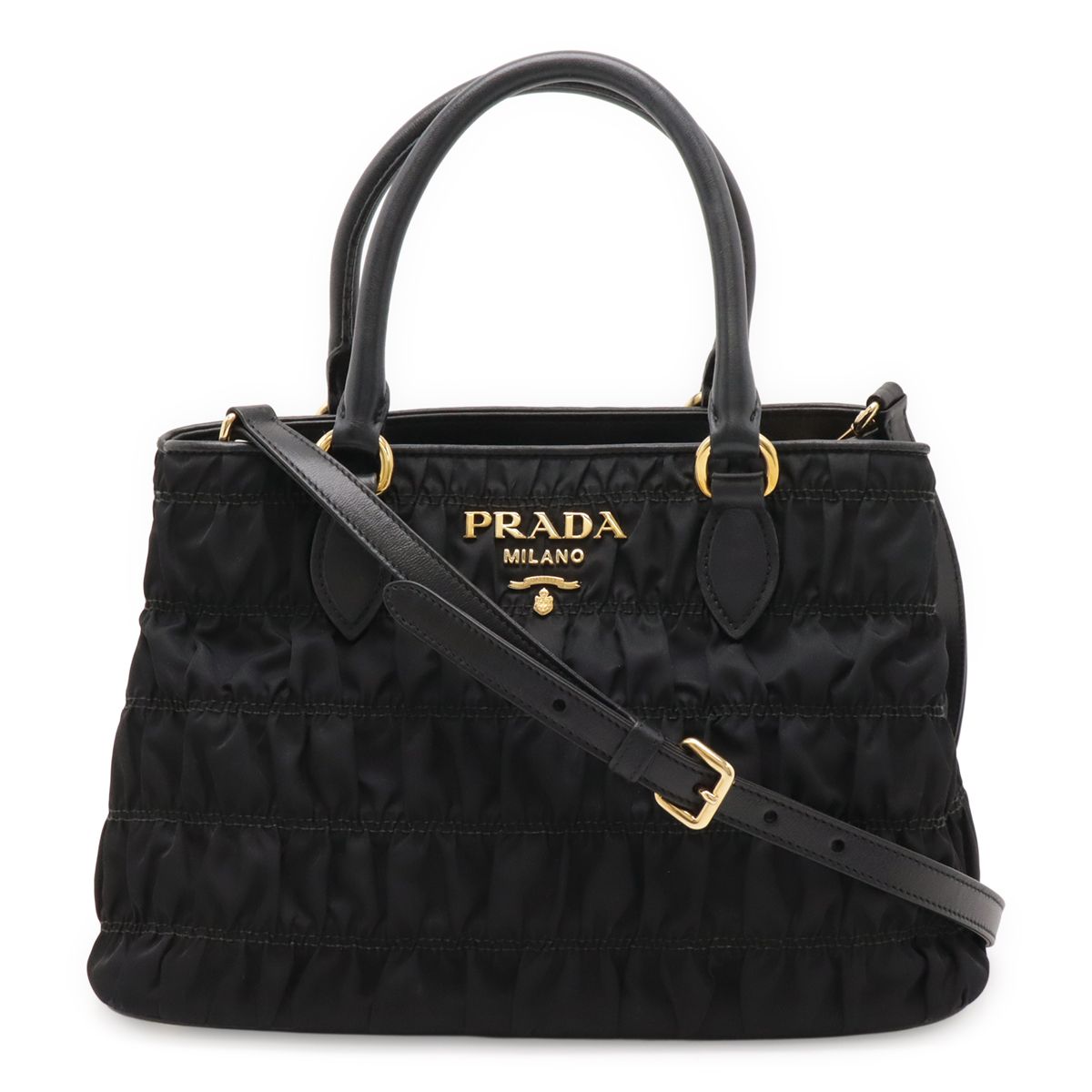 PRADA プラダ ギャザー ハンドバッグ 2WAY ショルダーバッグ ナイロン