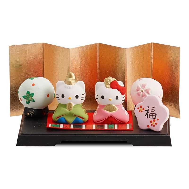 新品】 ふくべ屋 瀬戸焼 ハローキティ ミニ雛かざりセット 台座・屏風