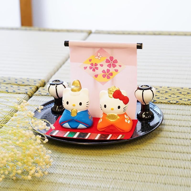 新品】 ふくべ屋 瀬戸焼 キティ 雛人形 ひな祭り ミニ陶製置物 セット