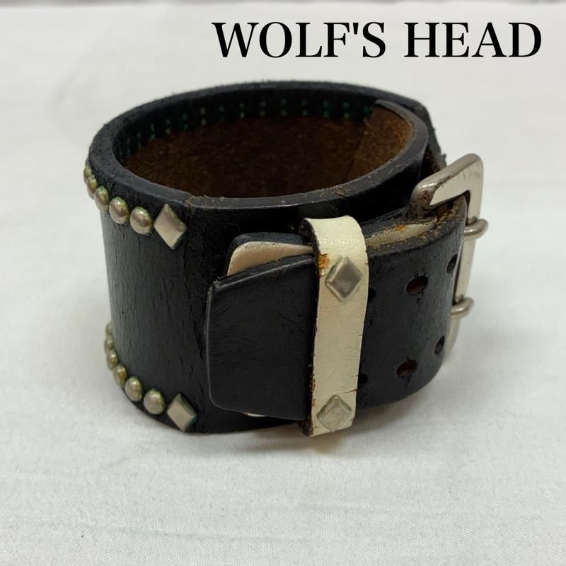 ウルフズヘッド レザー スタッズ ツートン ベルトタイプ ブレスレット
