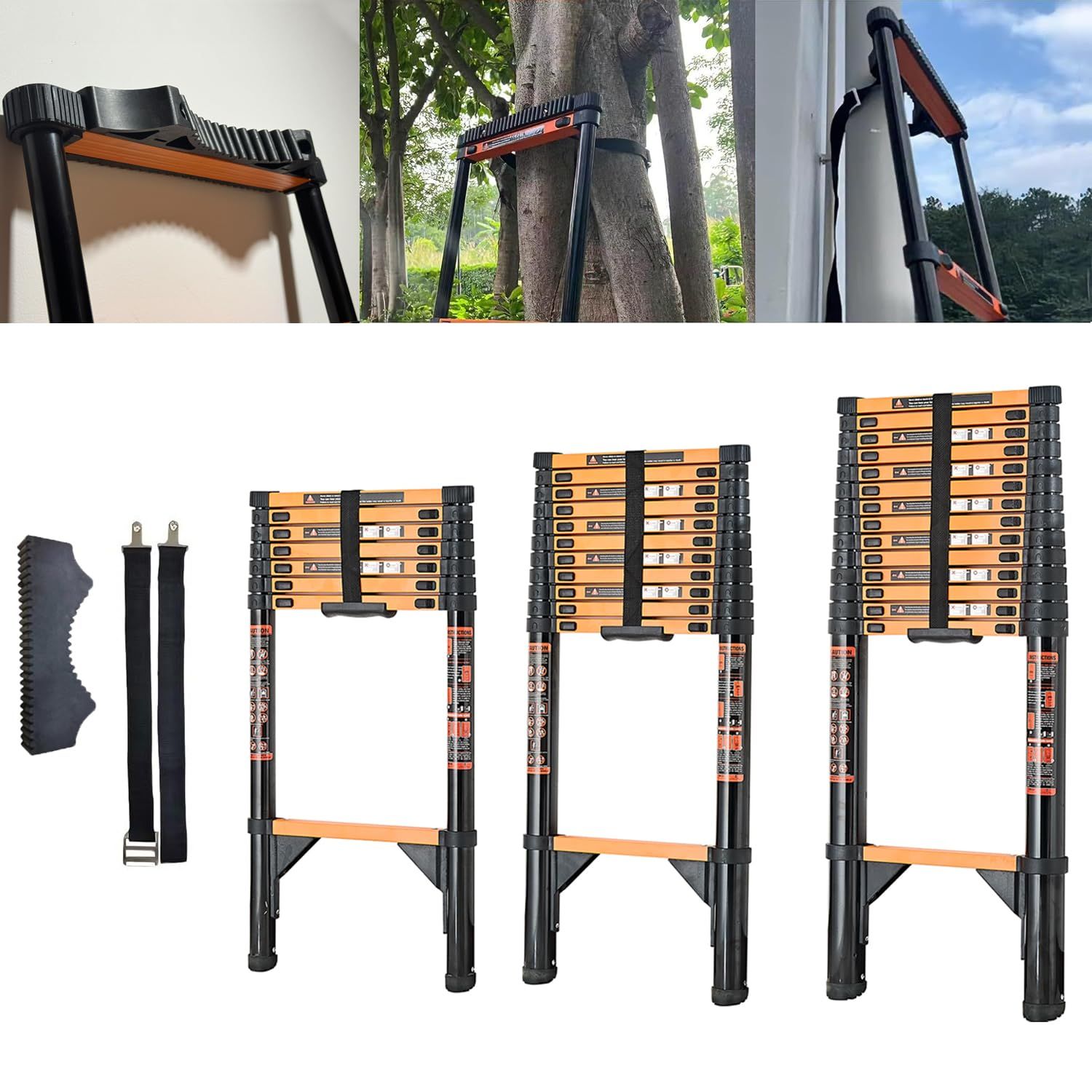 Hooha 伸縮はしご 6.3 m|5.1 m|3.9 m 多機能はし 軽量 滑り止めゴム製緩衝パッド 付き 折り畳み 伸縮自在 自動ロック 持ち運びやすい- 安全クロスバー-安全ロック-日本語説明書 スライド式 伸縮梯子 適合 高所作業 そうじ 室内室外両用