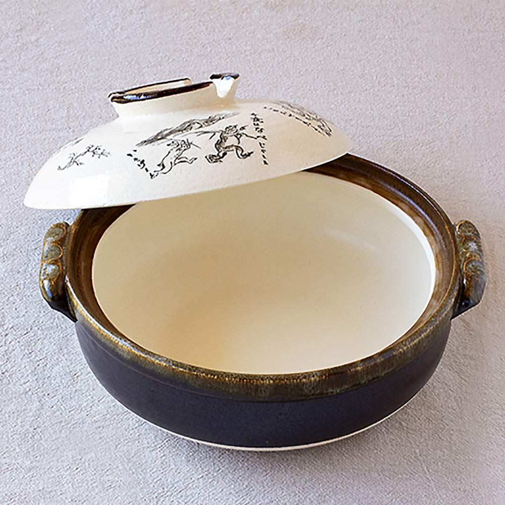  佐治陶器 萬古焼 土鍋 8号 鳥獣戯画 日本製 24-803 ホワイト 2400 ml フライパン 鍋 グリル