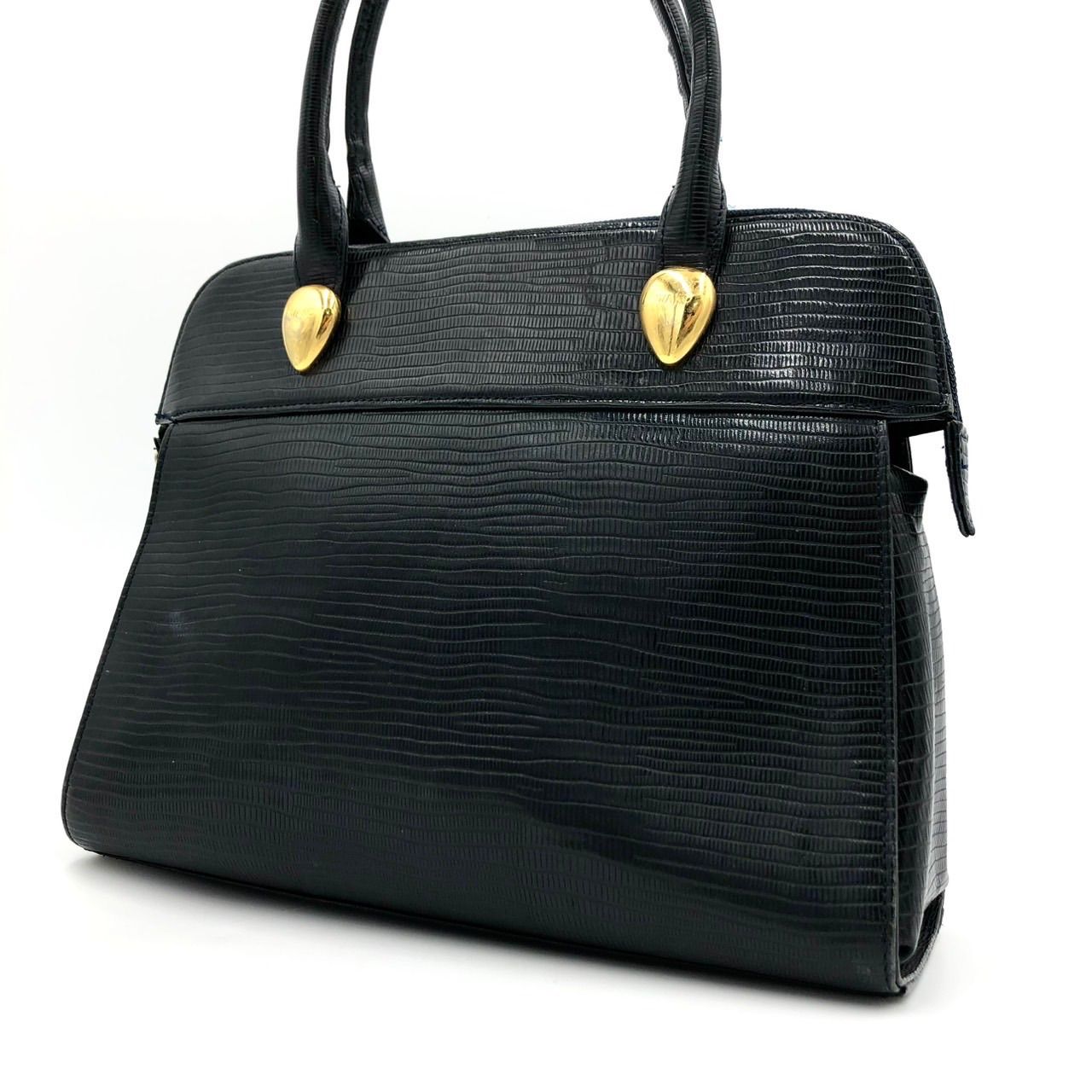 WAKO 銀座和光 リザード型押し ハンドバッグ 黒 ブラック レザー