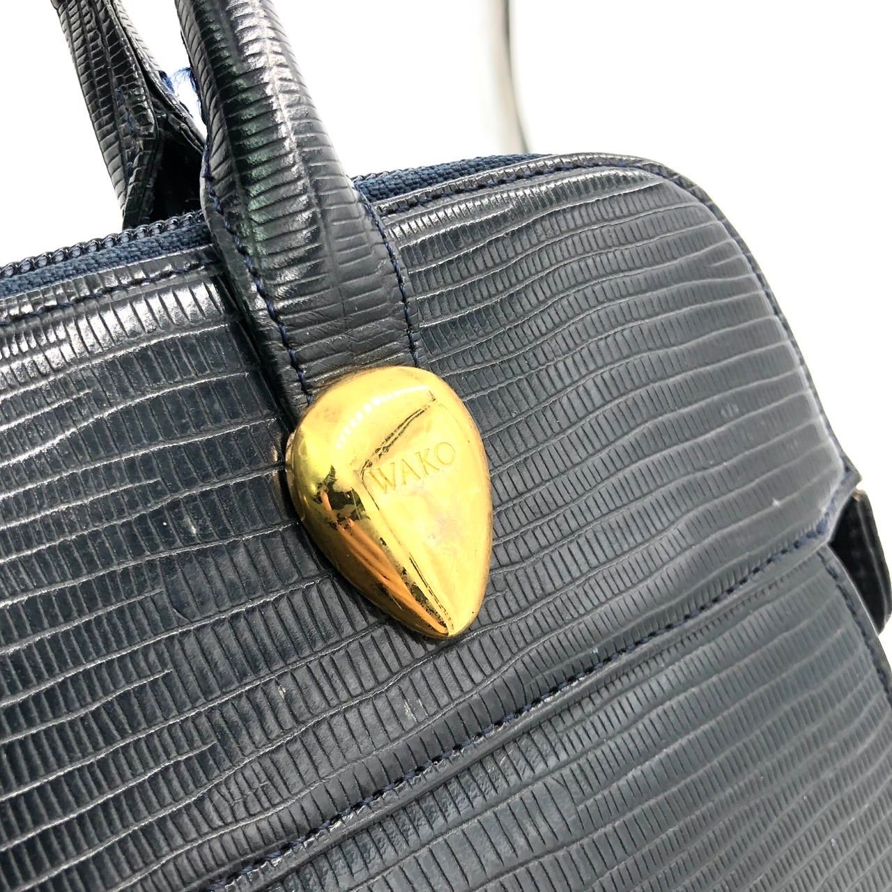 WAKO 銀座和光 リザード型押し ハンドバッグ 黒 ブラック レザー