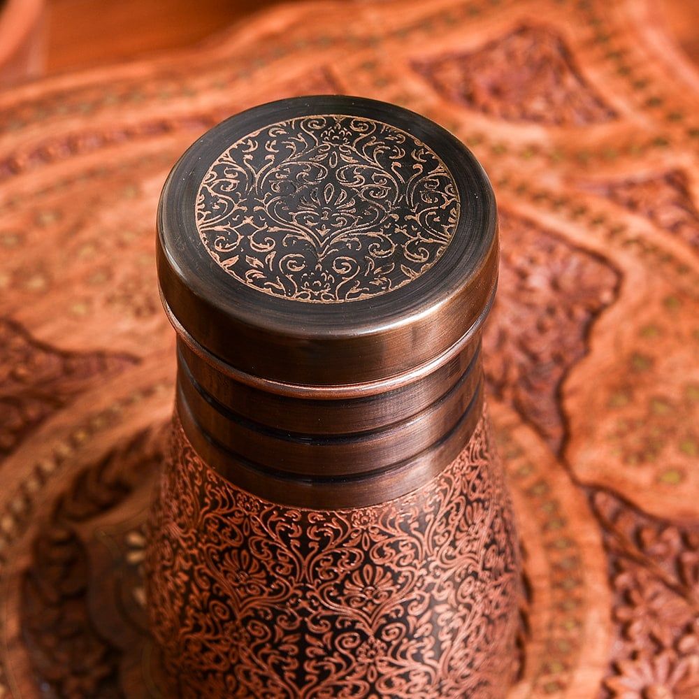 アーユルヴェーダ 高級銅製コップ付き水差し ダマスク柄が美しい