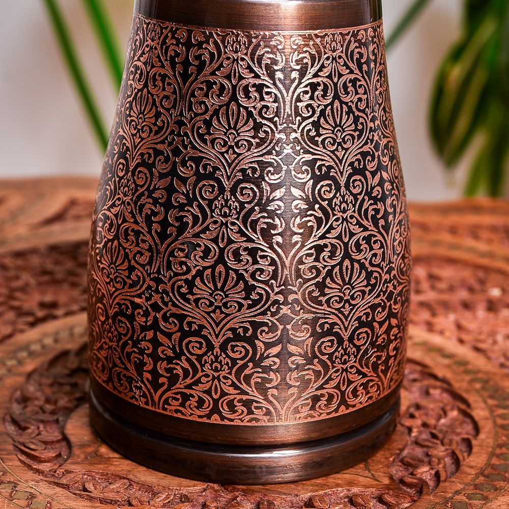 アーユルヴェーダ 高級銅製コップ付き水差し ダマスク柄が美しい
