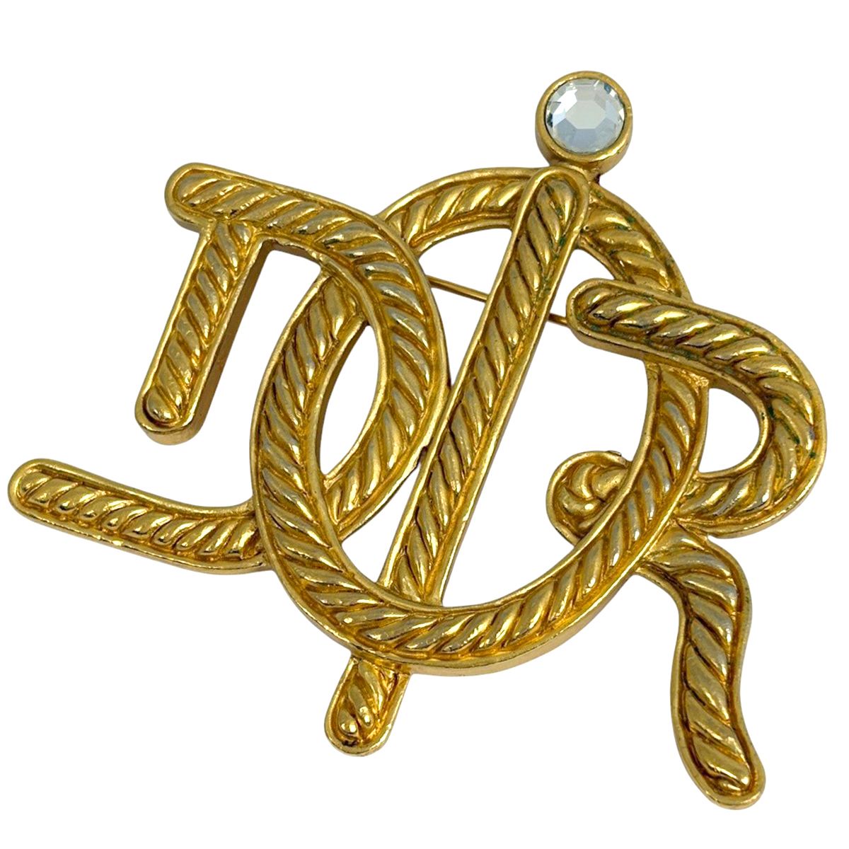 美品 Dior ディオール CD ロゴ ラインストーン ゴールド ブローチ クリスチャンディオール Christian Dior ロゴ ラインストーン ブローチ