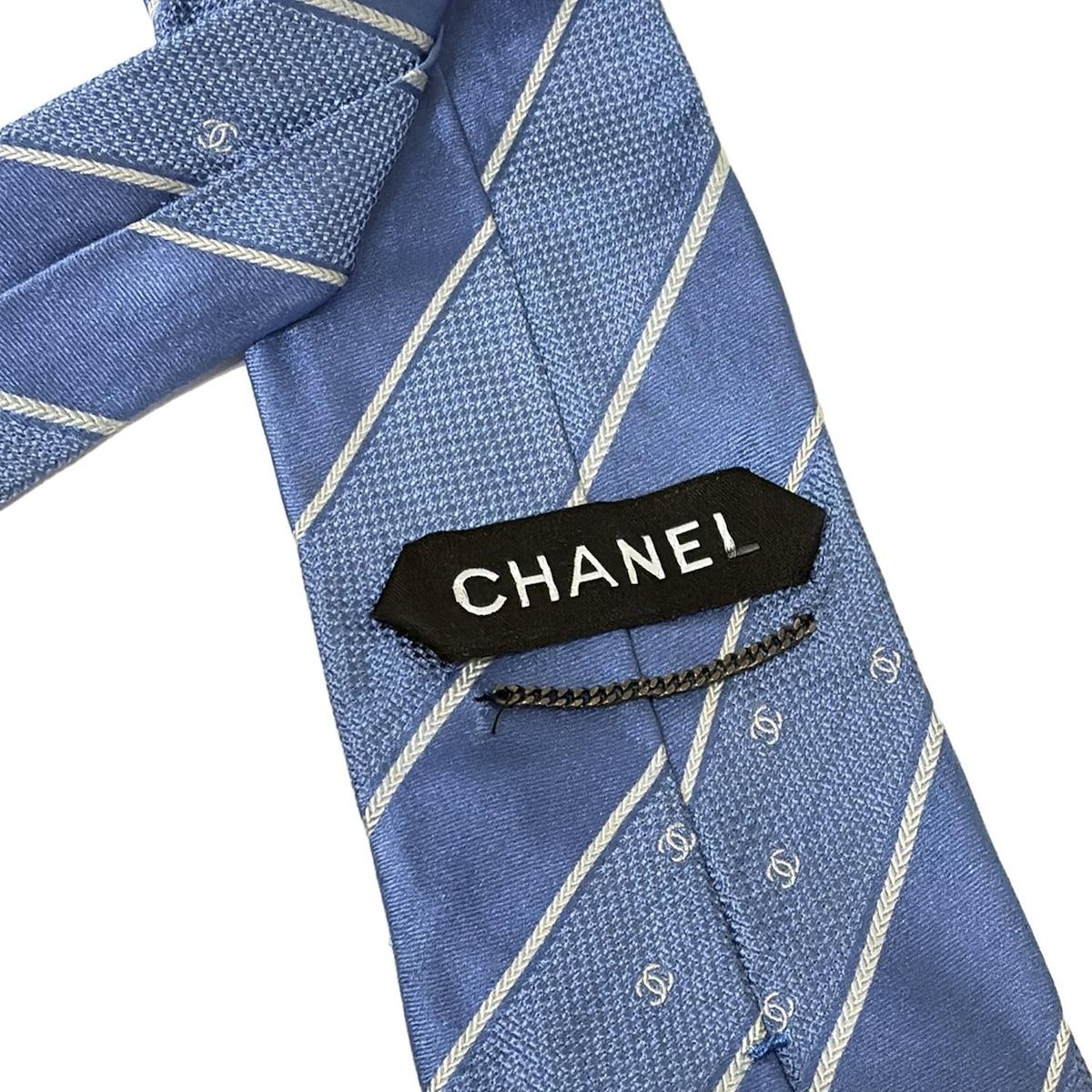 【極美品】CHANEL シャネル　ネクタイ　ライトブルー　ココマーク　サークル 極美品】CHANEL シャネル ネクタイ ライトブルー ココマーク サークル