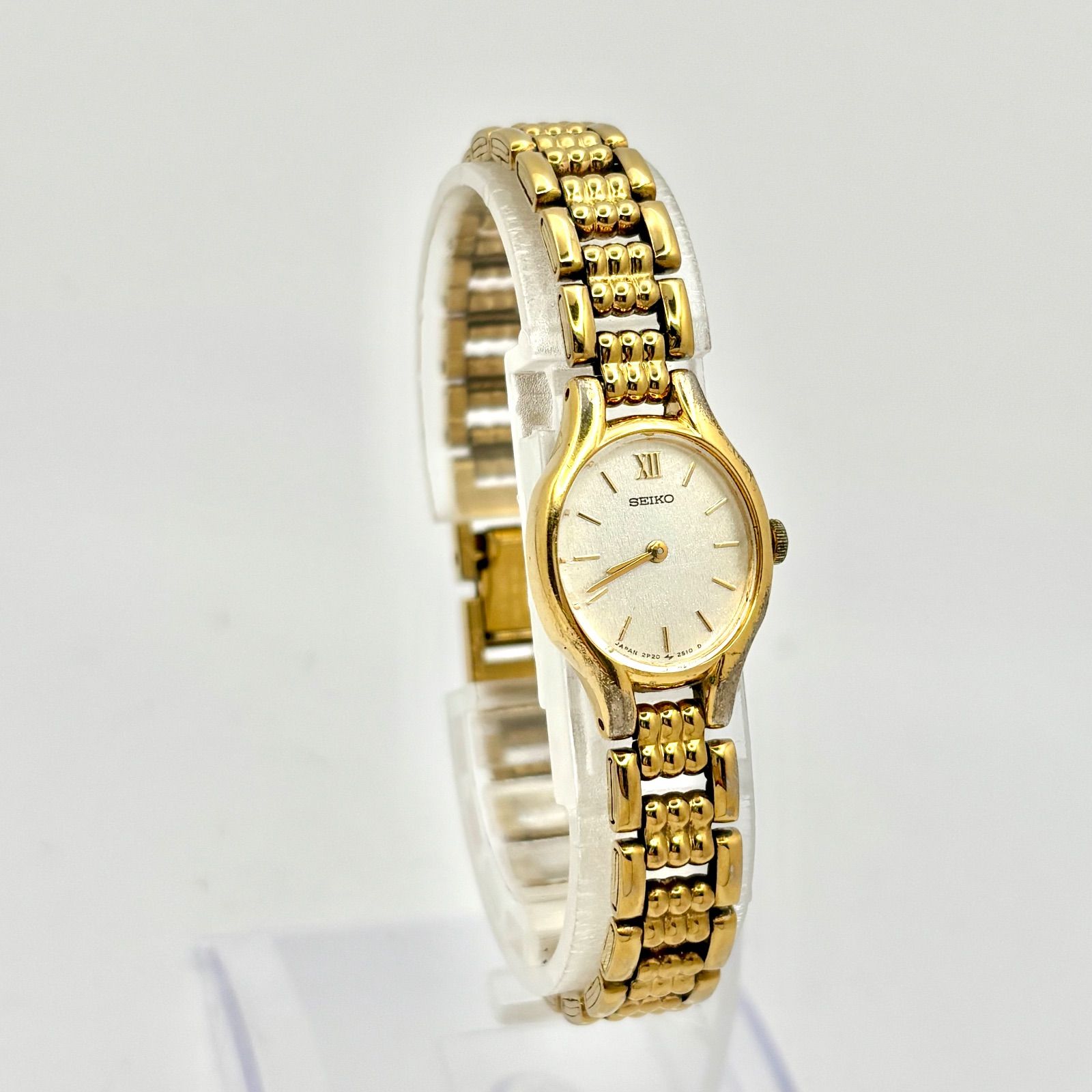 新品電池】SEIKO セイコー レディース 腕時計 オーバル ゴールド 2P20