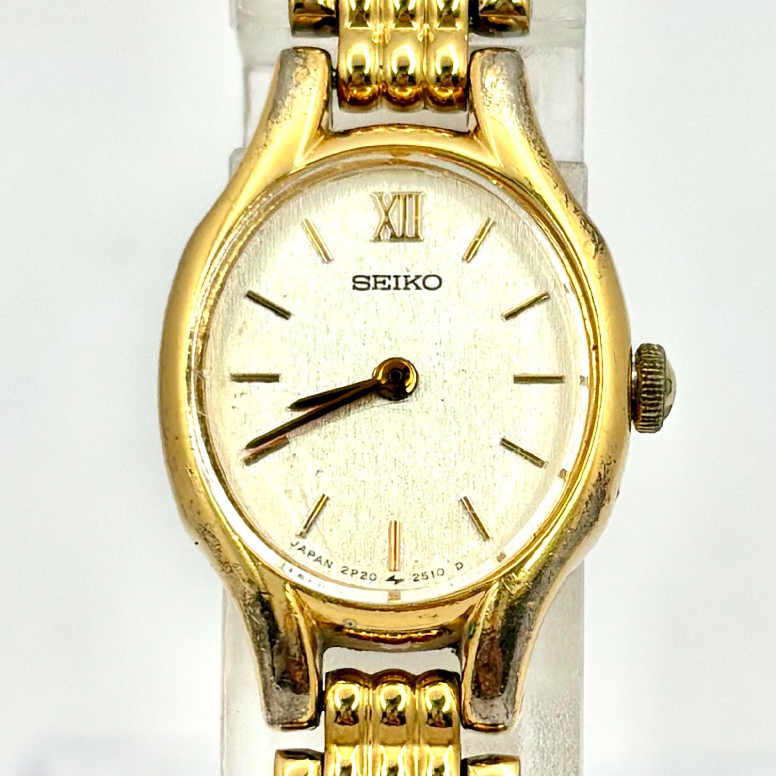 新品電池】SEIKO セイコー レディース 腕時計 オーバル ゴールド 2P20