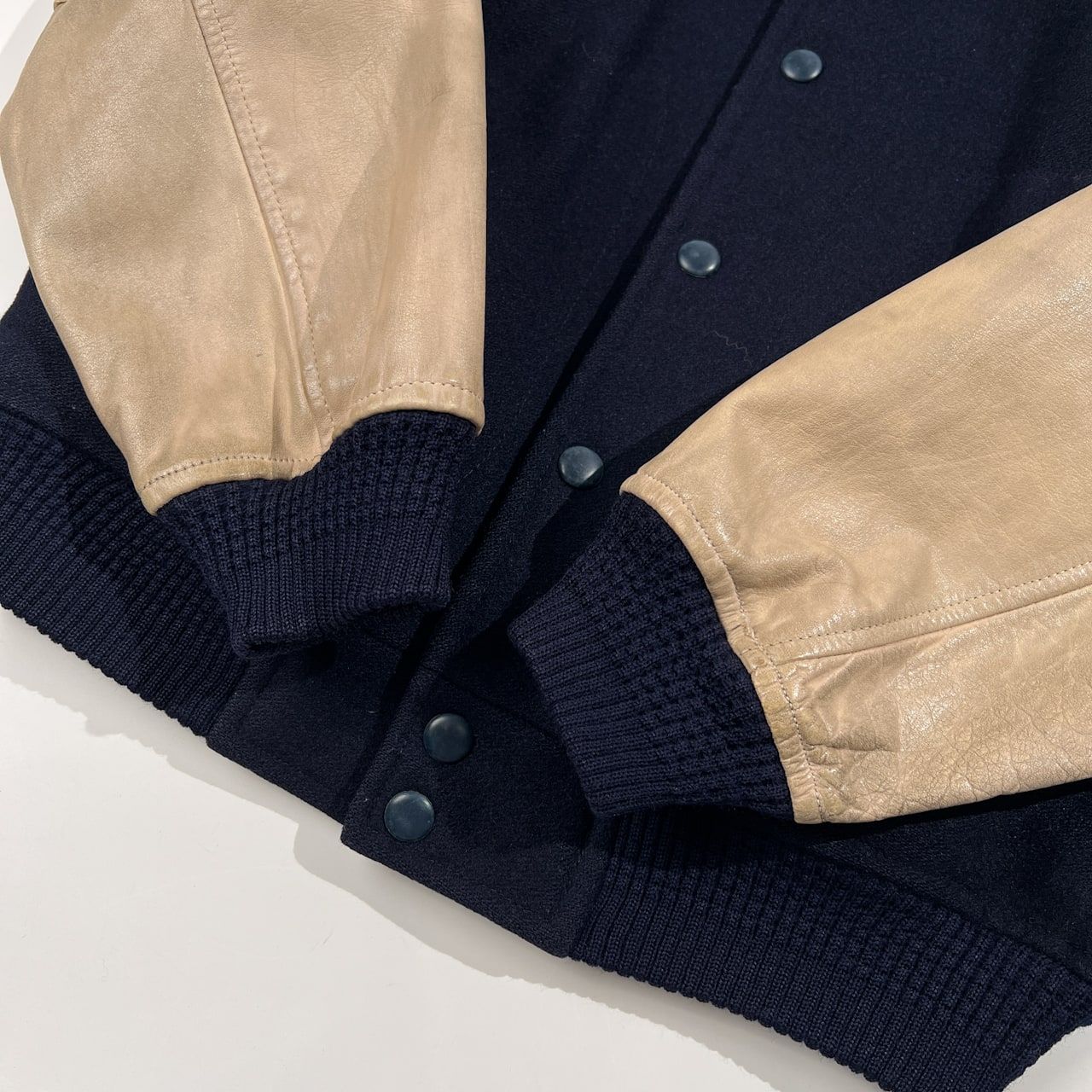 VAN JAC スタジャン ネイビー/ベージュ 70s 当時物 VAN JAC ヴァンヂャケット SPORTSWEAR SPECIALIST 袖革