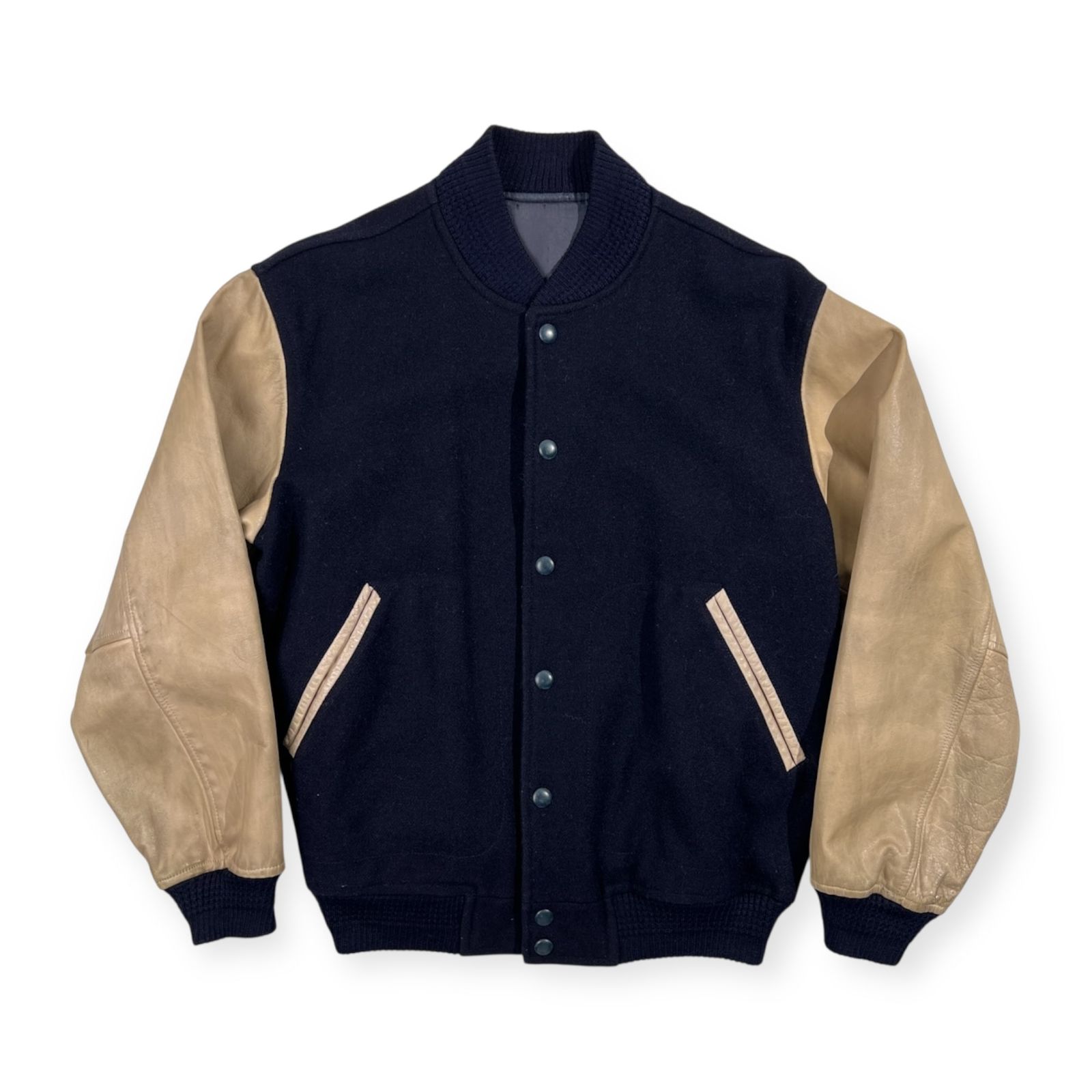 VAN JAC スタジャン ネイビー/ベージュ 70s 当時物 VAN JAC ヴァンヂャケット SPORTSWEAR SPECIALIST 袖革