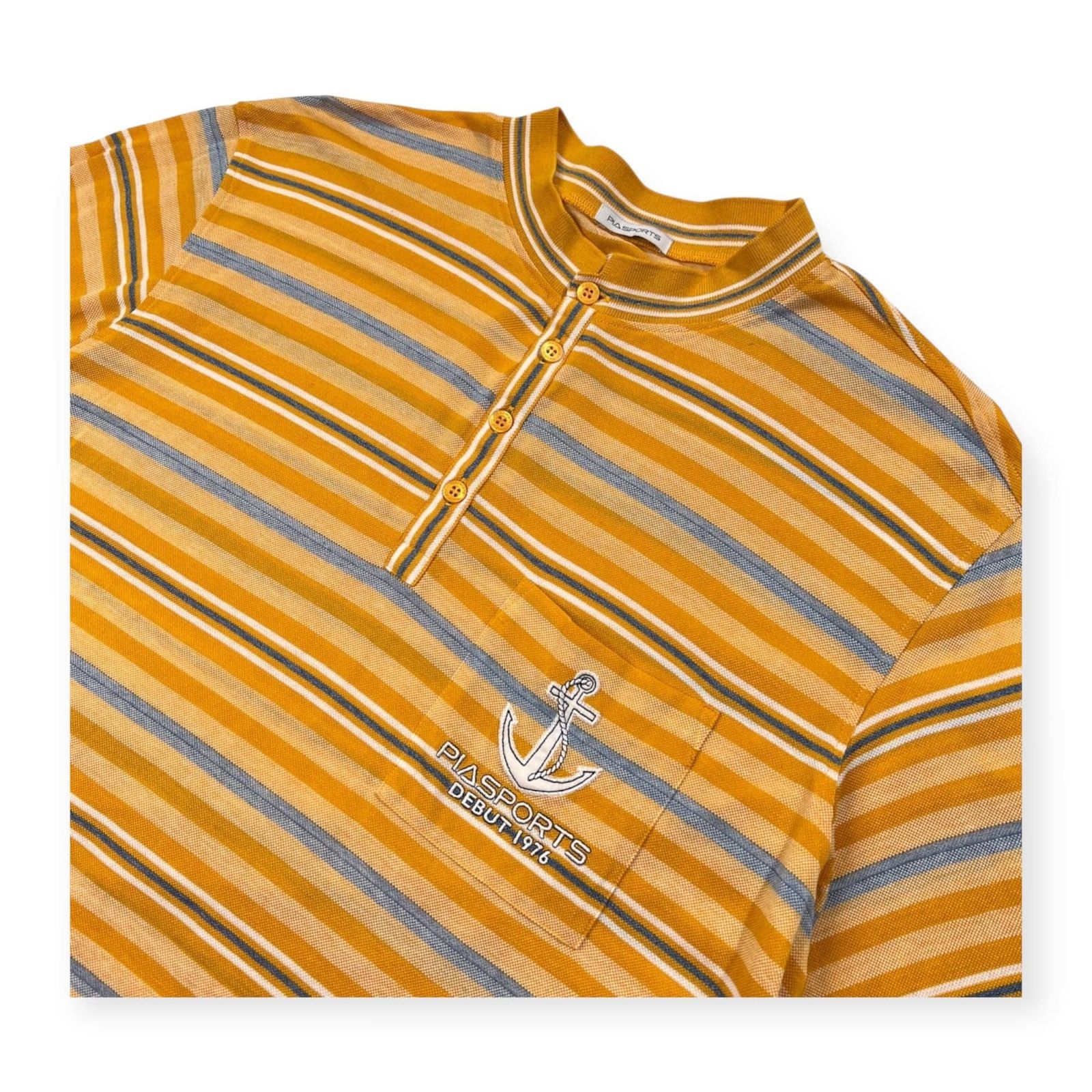 PIA SPORTS ピアスポーツ マリン ロゴ刺繍 ボーダー柄 鹿の子 ヘンリー