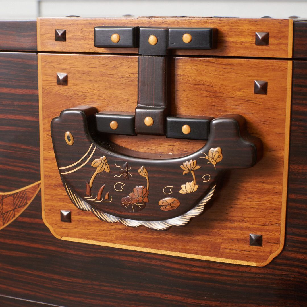 木象嵌 緻密埋木 チェスト 黒檀 紫檀 花梨 和モダン 寄木細工 高級