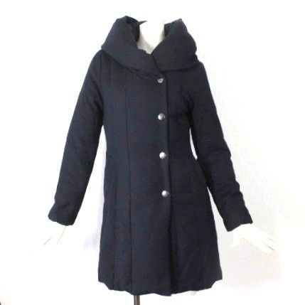 ANAYI カシミア素材　ウール　ロングダウンコート　女優襟　ボリュームカラー 極美品】アナイ ショールカラー ダウンコート 36 濃紺 ダークネイビー