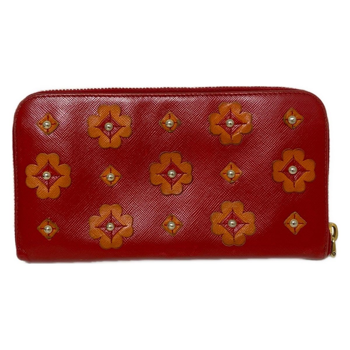 PRADA(プラダ) 長財布 - 1M0506 レッド×オレンジ フラワー(花