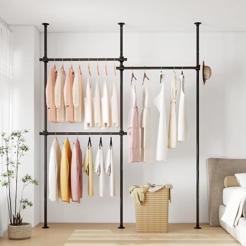 迅速に発送 KELIXU 突っ張り ハンガーラック 3段 横160?240 cm×縦50?310 cm 全体耐荷重90 kg つっぱり棒 ハンガーポール 頑丈 室内物干し 洋服ラック コート掛け 黒 縦横伸縮 衣装 洗濯 衣類収納 おしゃれ 省ス e 7 d 8 abc 9