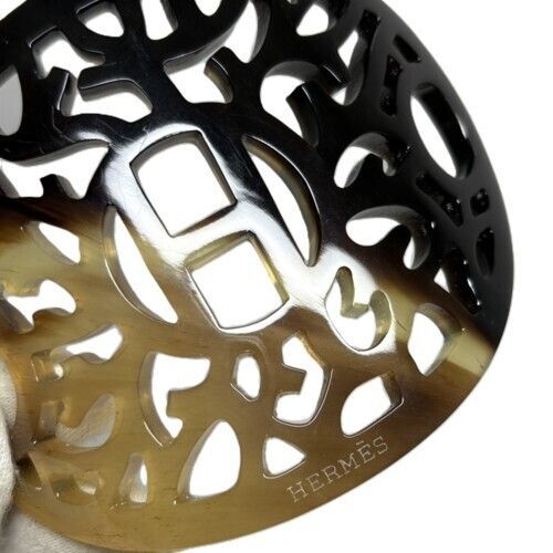 極美品 HERMES かんざし ロカイユ バッファローホーン Hロゴ 髪留め HERMES エルメス ロカイユ かんざし バッファローホーン ブラウン