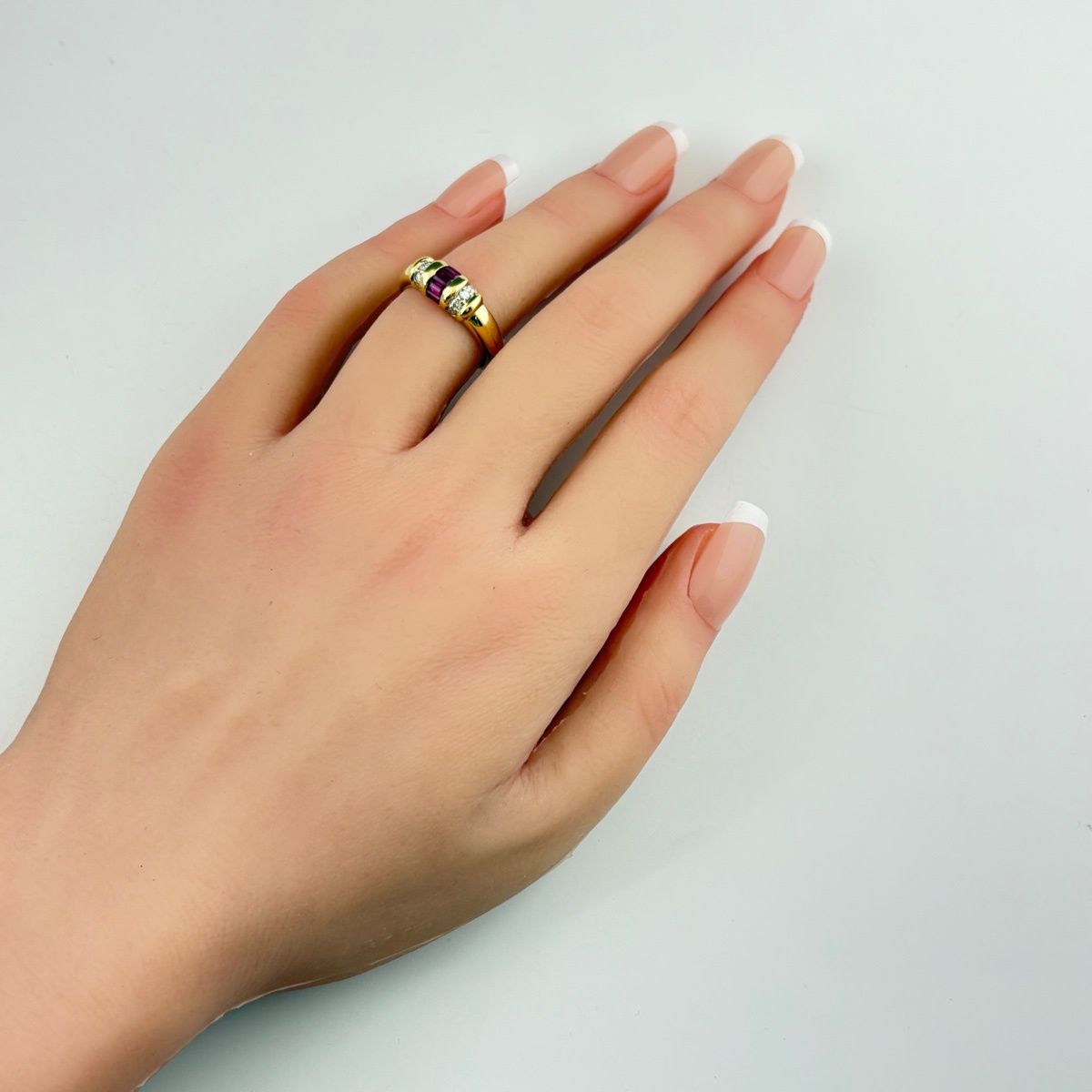 K18指輪　メレダイヤ、メレルビー ルビー デザインリング メレダイヤ 指輪 リング 12号 K18 ダイヤモンド