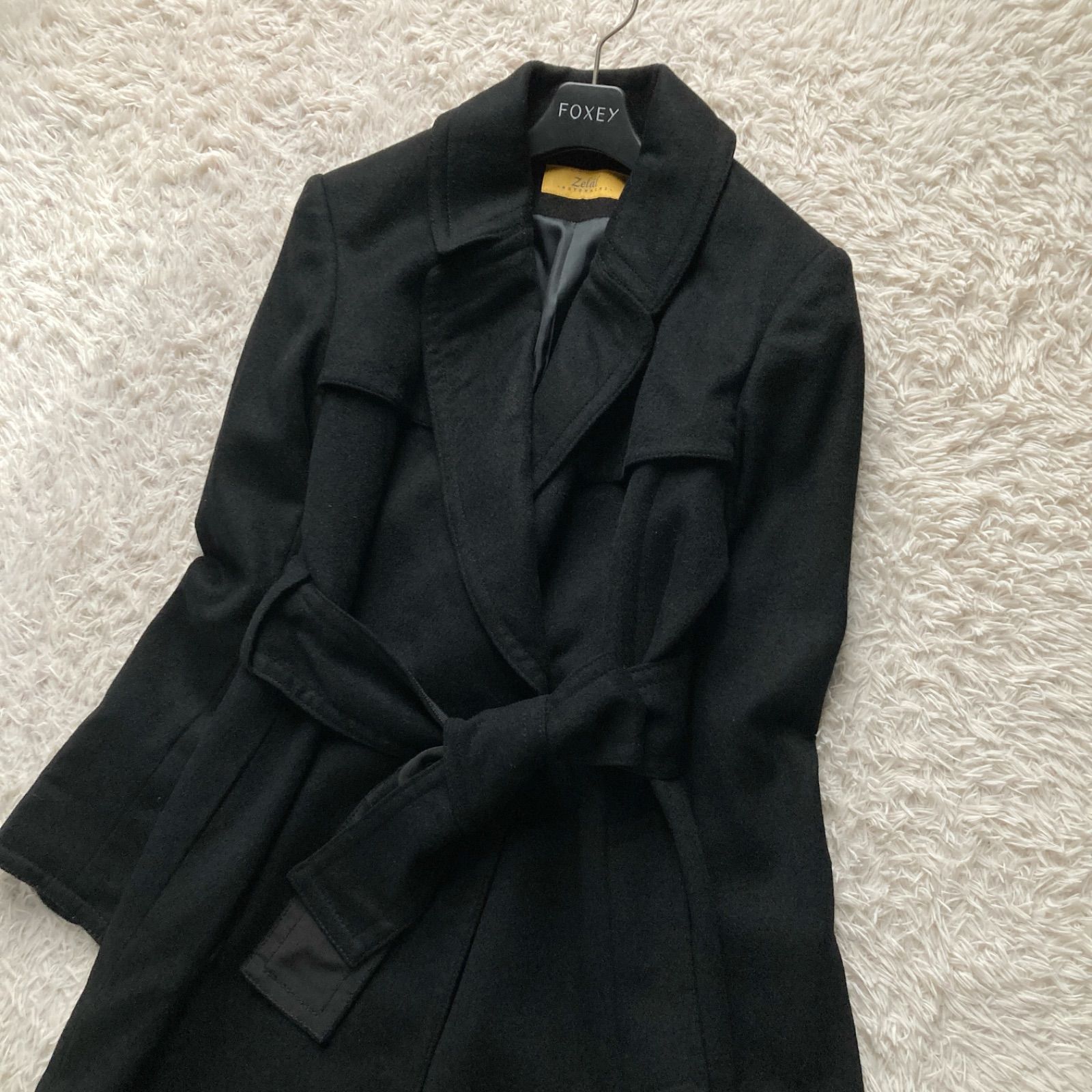 【新品未使用・タグ付】元町ゼラール　カシミヤ100%　ベルテッドコート 濃紺 新品未使用・タグ付】元町ゼラール カシミヤ100% ベルテッドコート