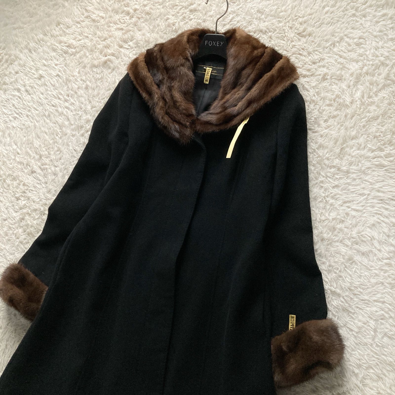 ■美品Leilianカシミヤ100ロングコートミンクファー取り外し可冠婚葬祭 美品 レリアン Leilian カシミヤ100% ミンクファー ロングコート 冠婚