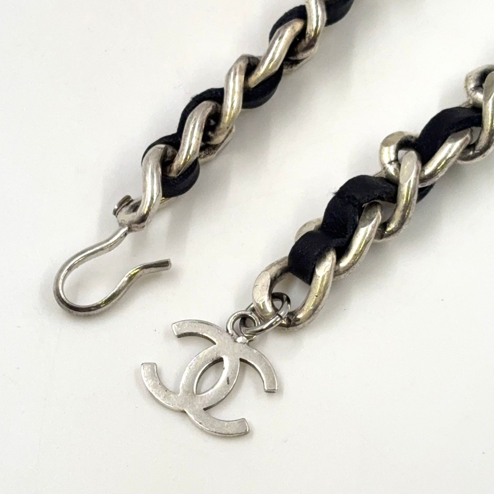 CHANEL ココマーク レザー×メタル ブラック チェーンベルト シルバー