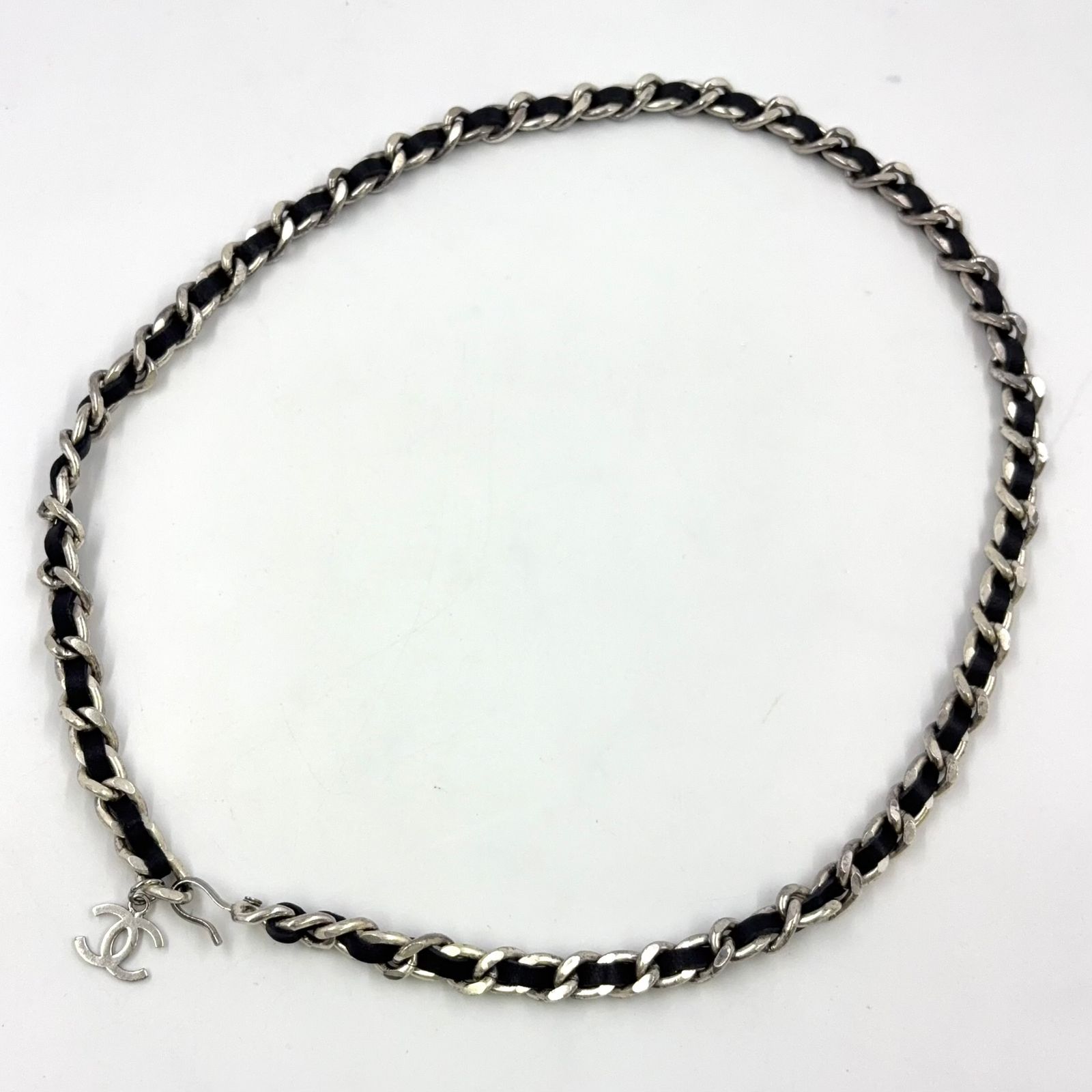 CHANEL ココマーク レザー×メタル ブラック チェーンベルト シルバー
