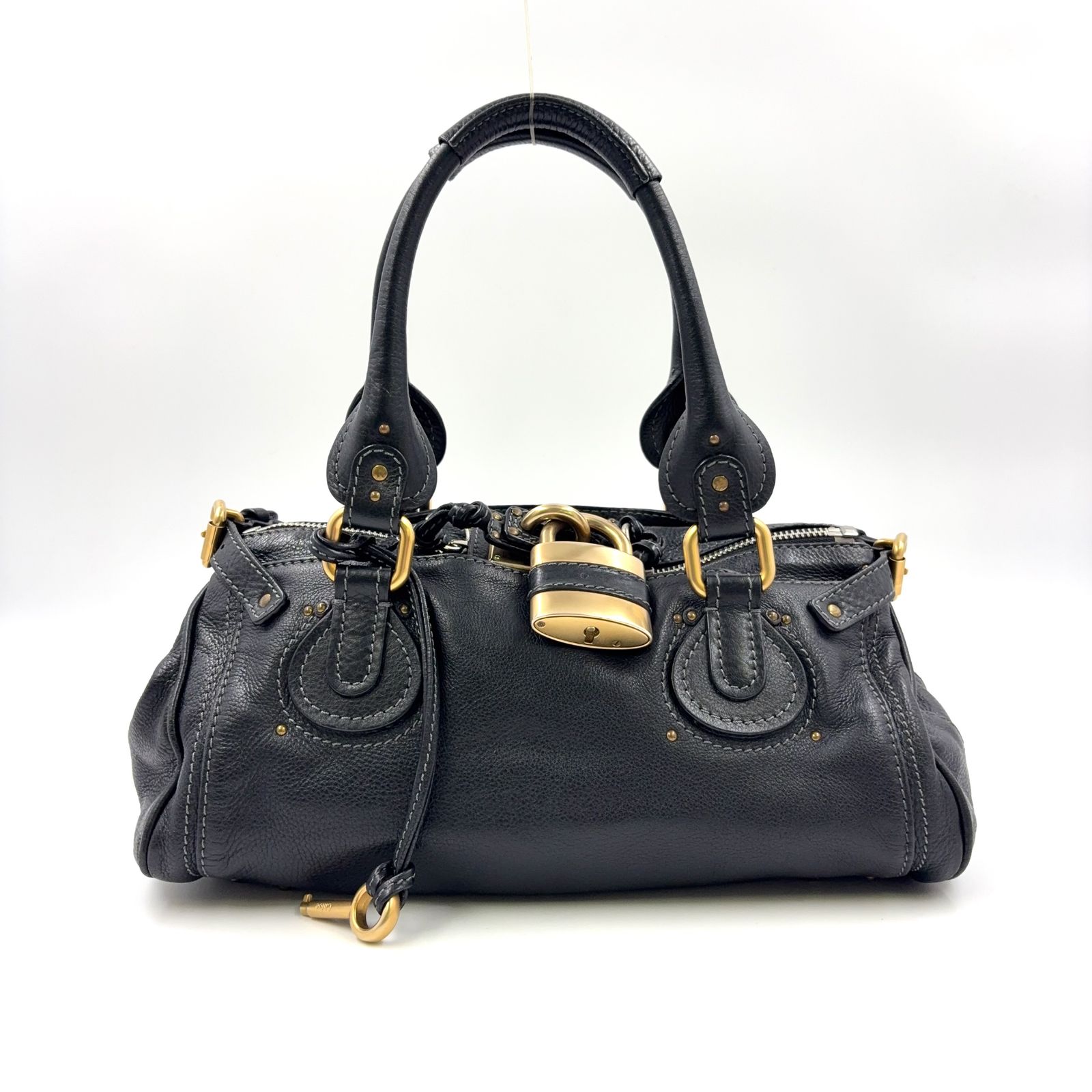 Chloe パディントン レザー ブラック ハンドバッグ ゴールド - メルカリ